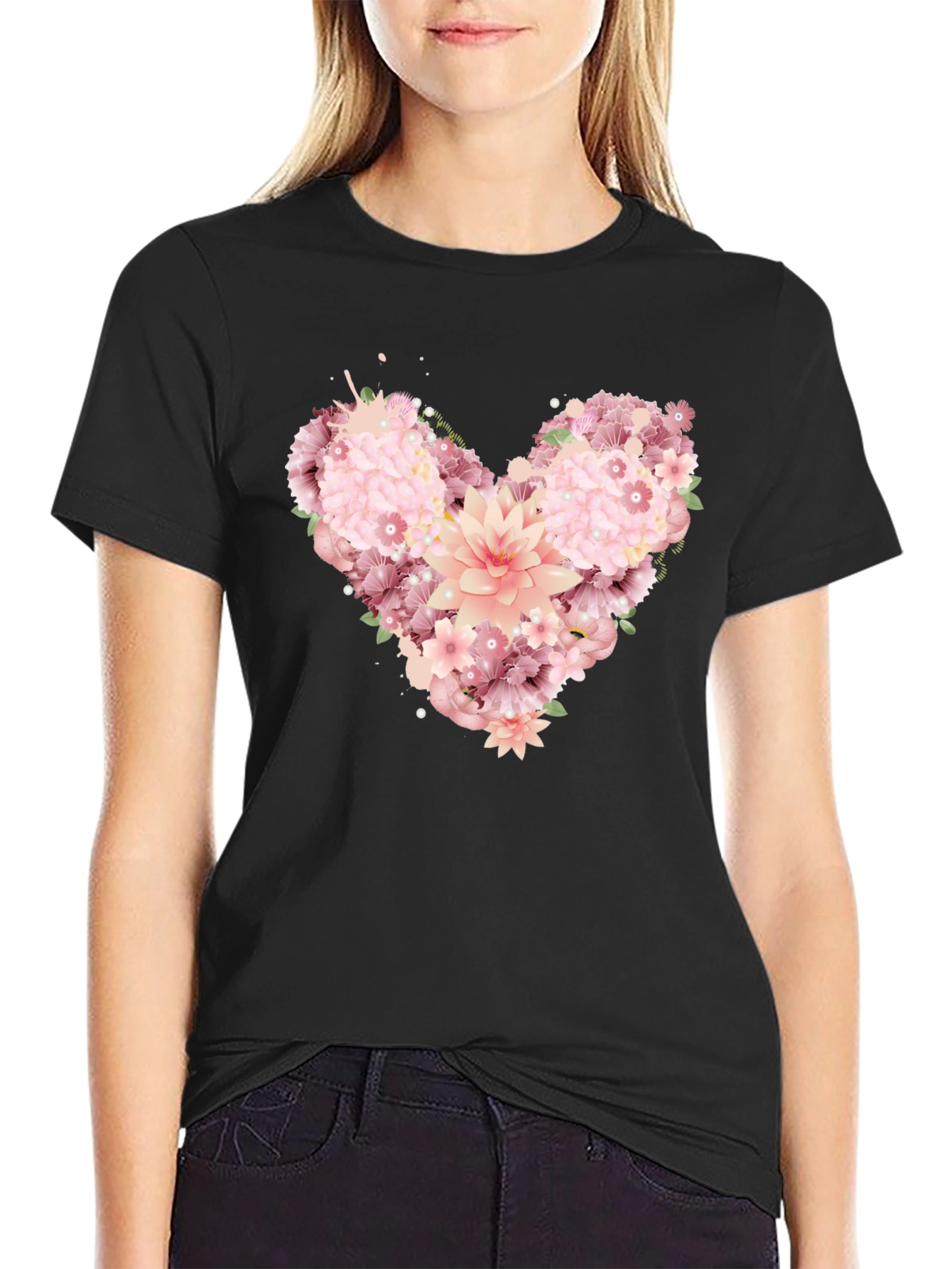 Floral Heart Graphic Tee - Black Unisex T-Shirt