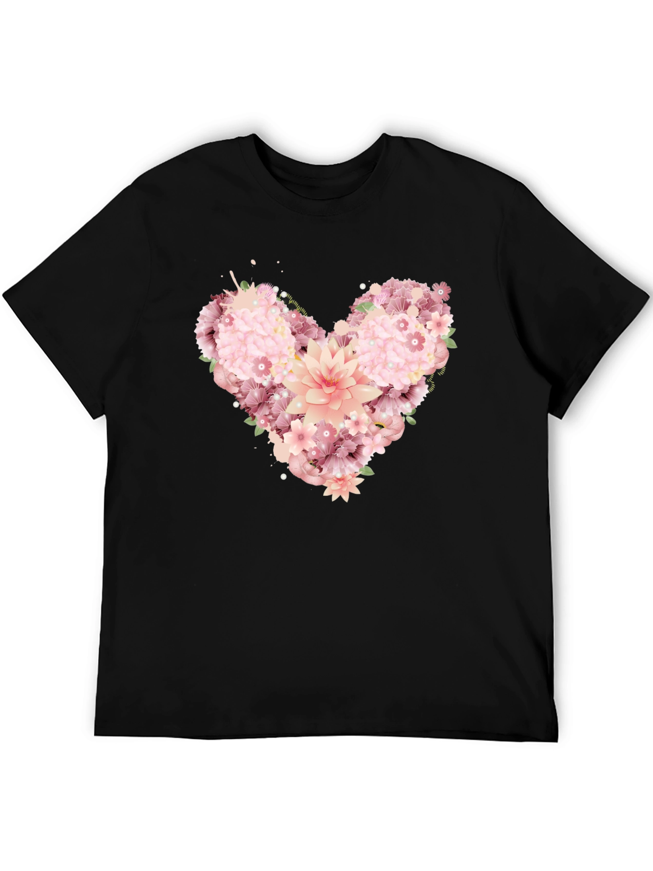 Floral Heart Graphic Tee - Black Unisex T-Shirt