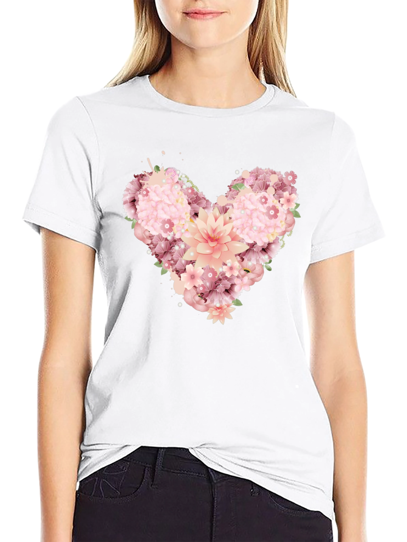 Floral Heart Graphic Tee - Black Unisex T-Shirt