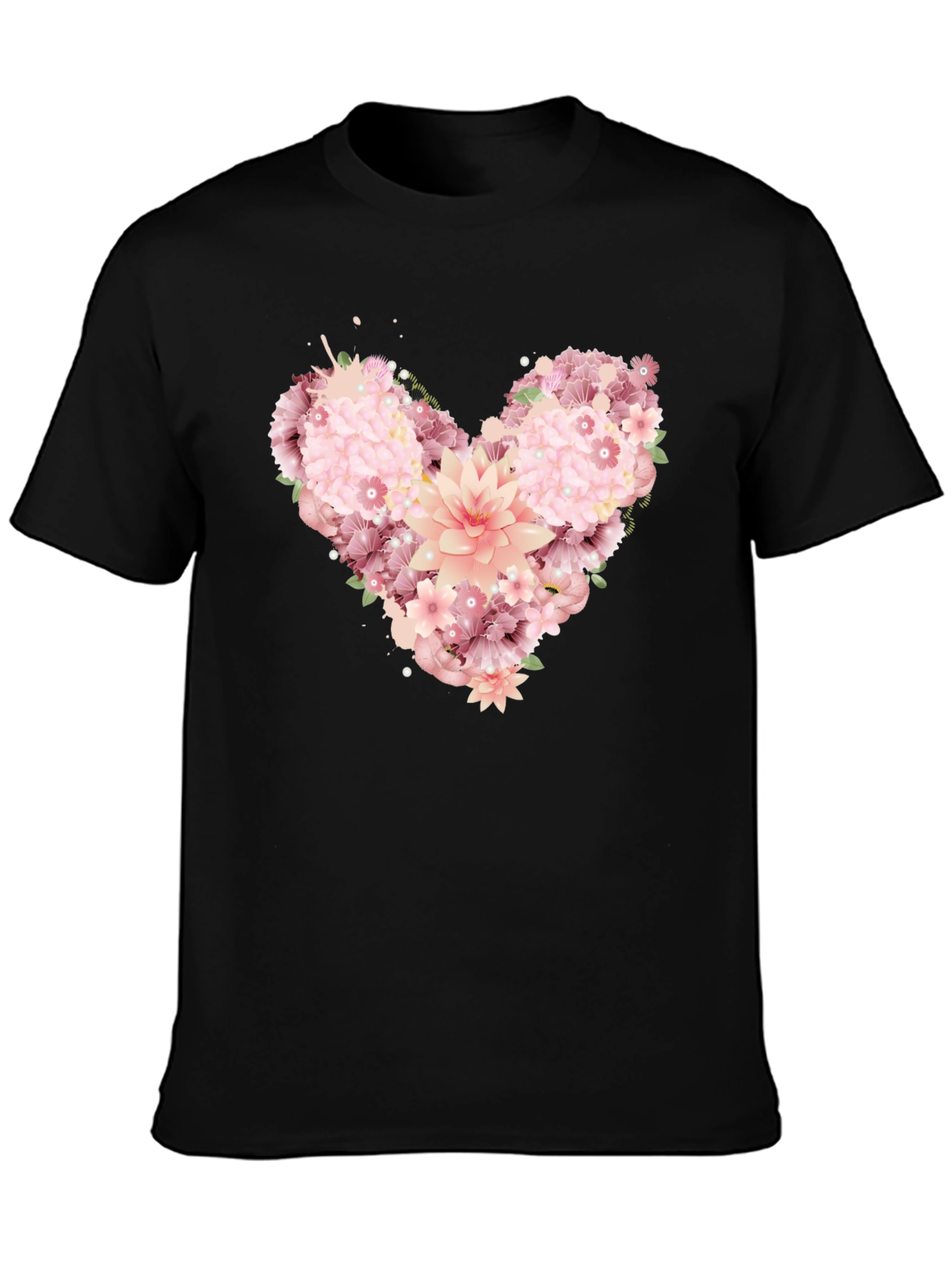 Floral Heart Graphic Tee - Black Unisex T-Shirt
