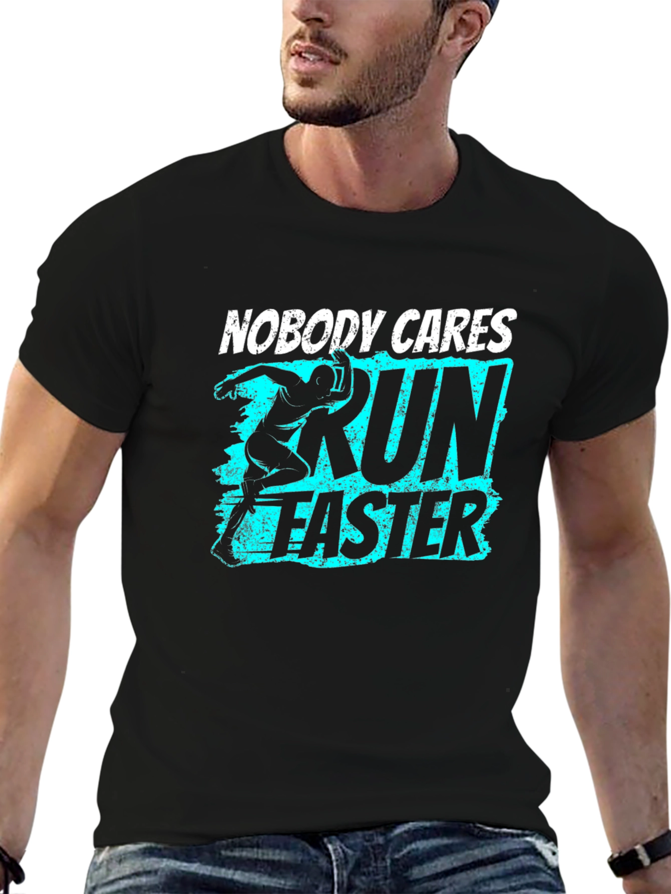 Run Faster Graphic Tee - Black Cotton T-Shirt