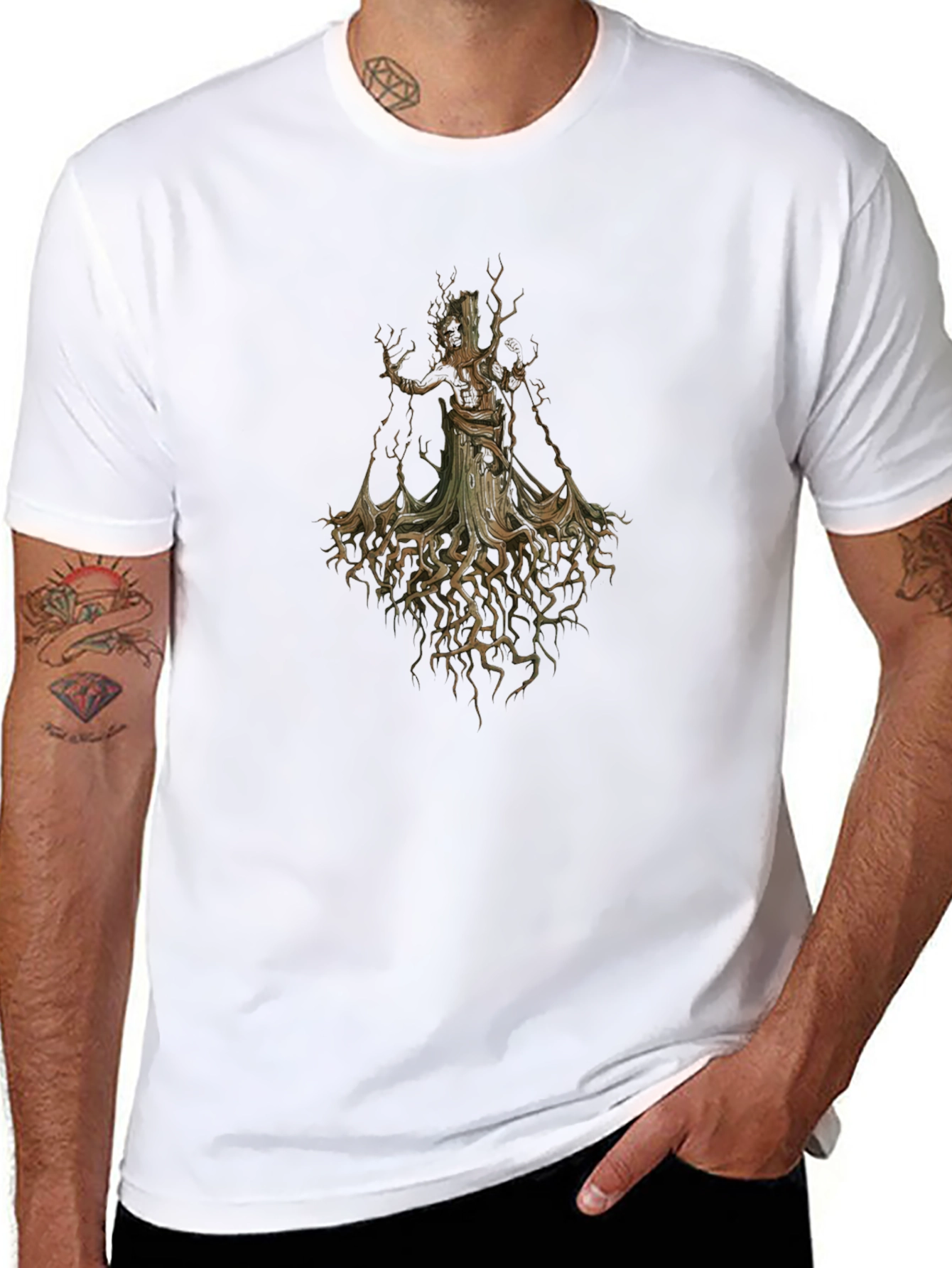 Unique Tree Spirit Graphic Black T-Shirt