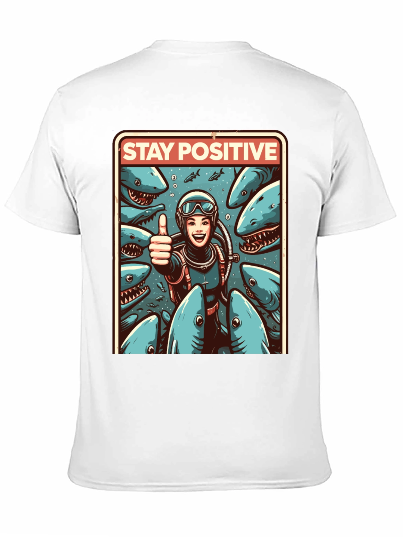 Stay Positive Diver T-Shirt: Shark Edition