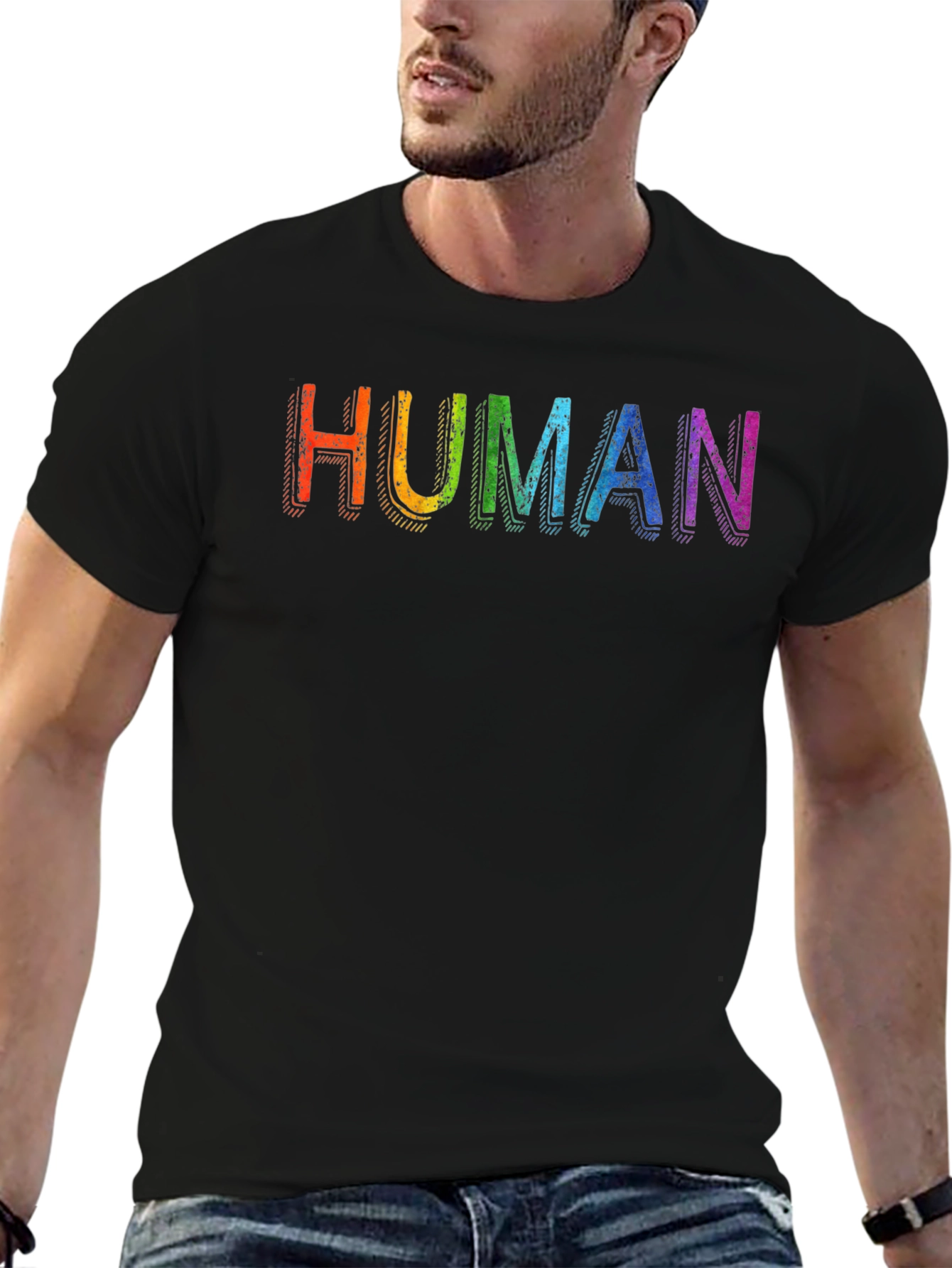 Rainbow HUMAN Graphic Black T-Shirt
