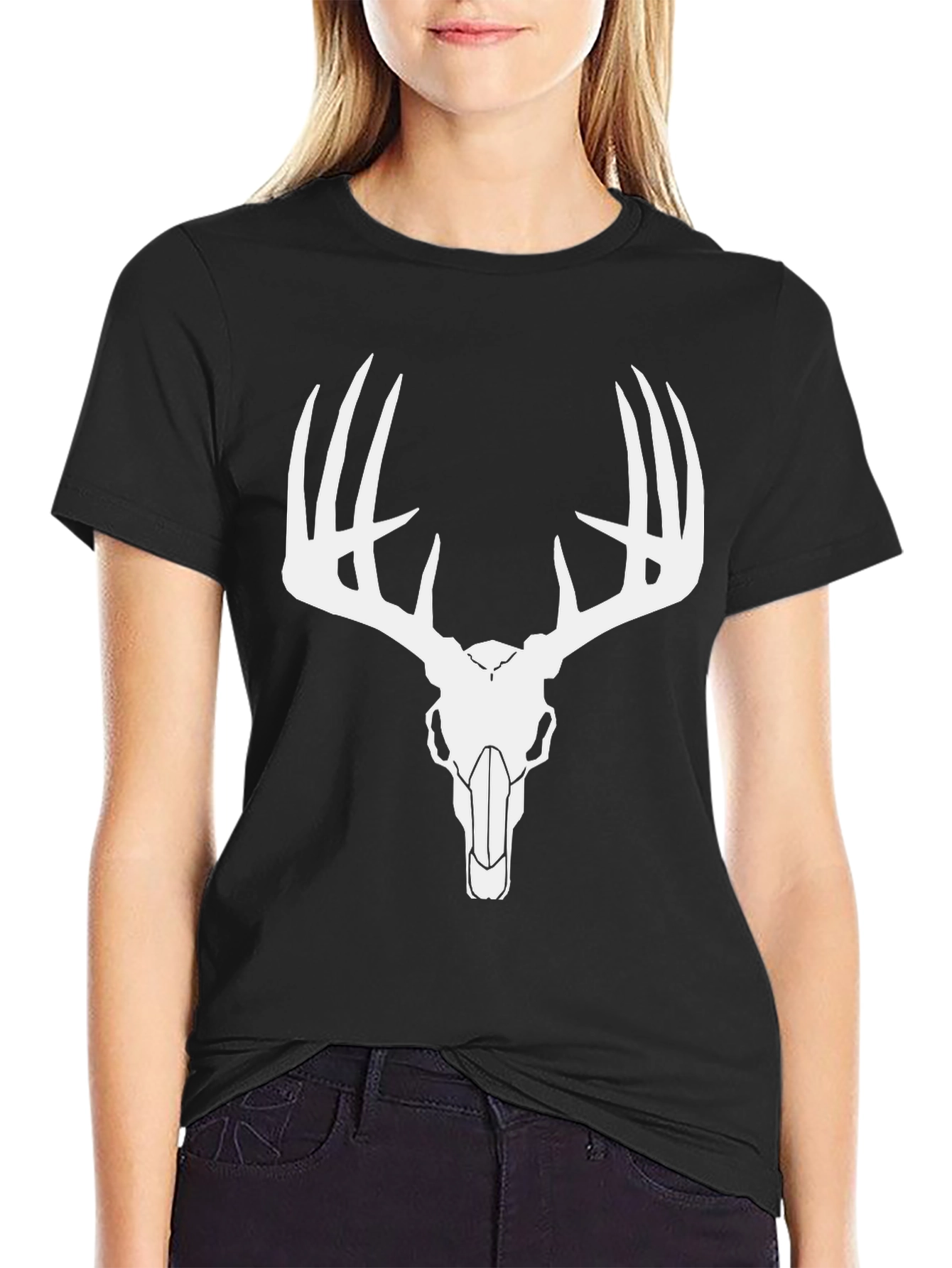 Mens Black Deer Skull Graphic T-Shirt