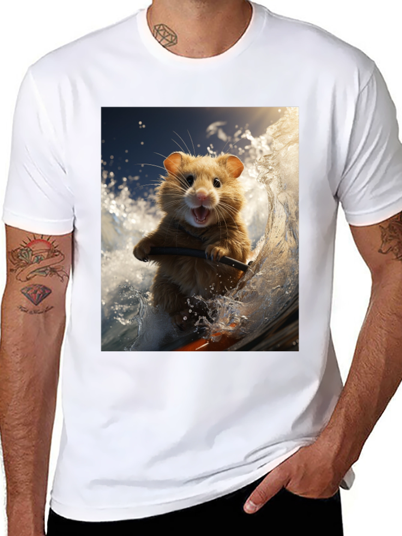 Hamster Surfing T-Shirt - Ride the Wave!