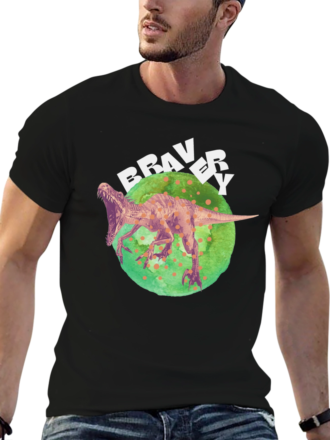 Bravery Dinosaur Graphic T-Shirt - Cool Design
