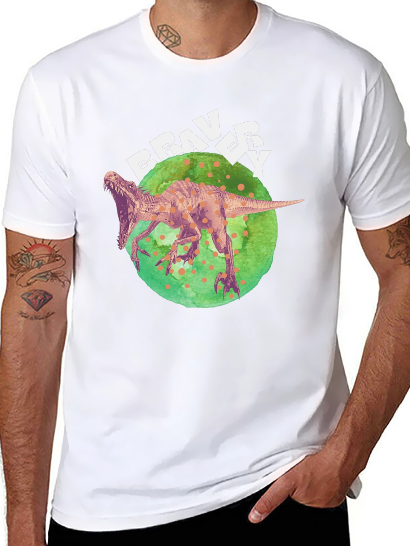 Bravery Dinosaur Graphic T-Shirt - Cool Design