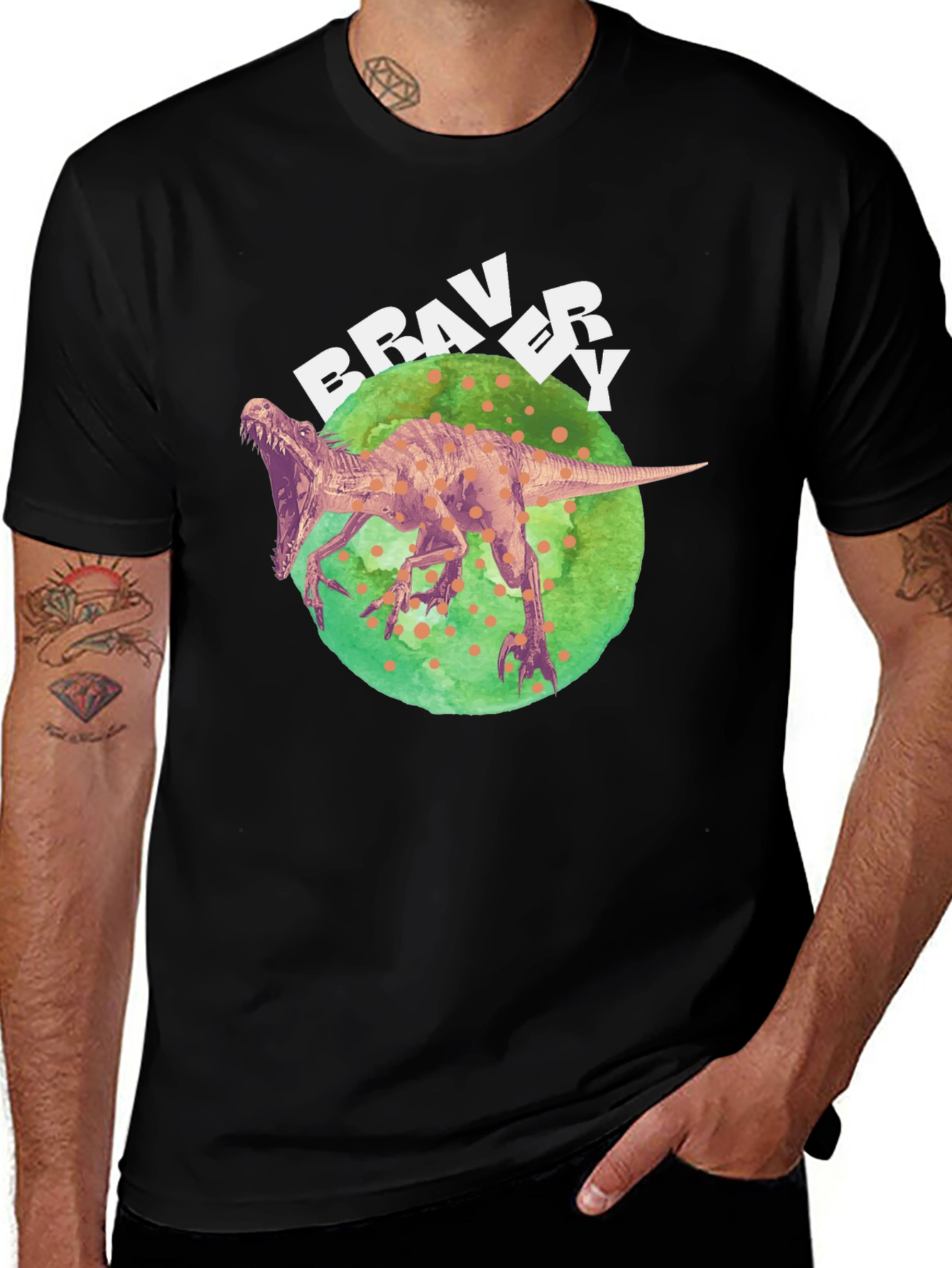 Bravery Dinosaur Graphic T-Shirt - Cool Design