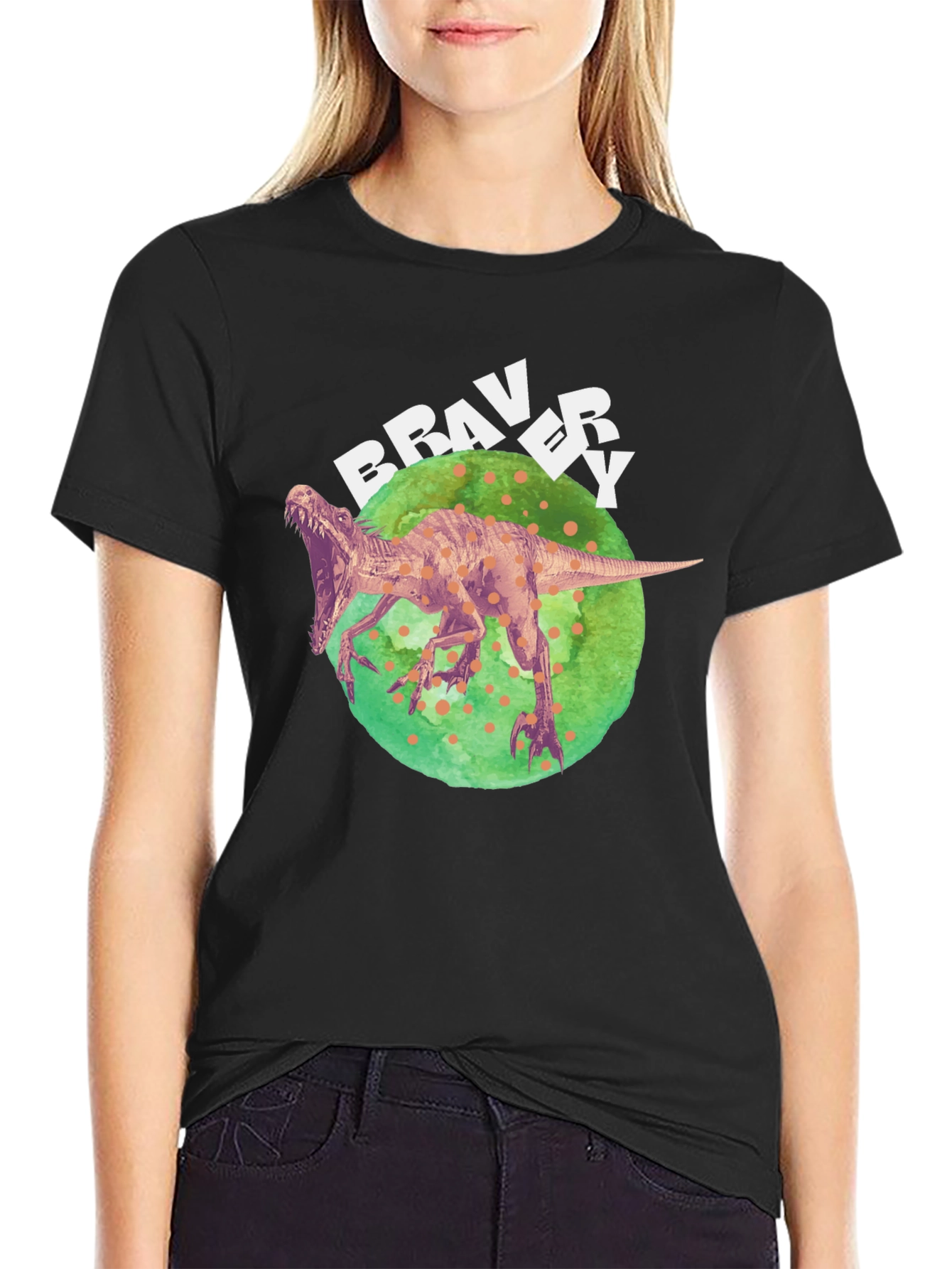 Bravery Dinosaur Graphic T-Shirt - Cool Design
