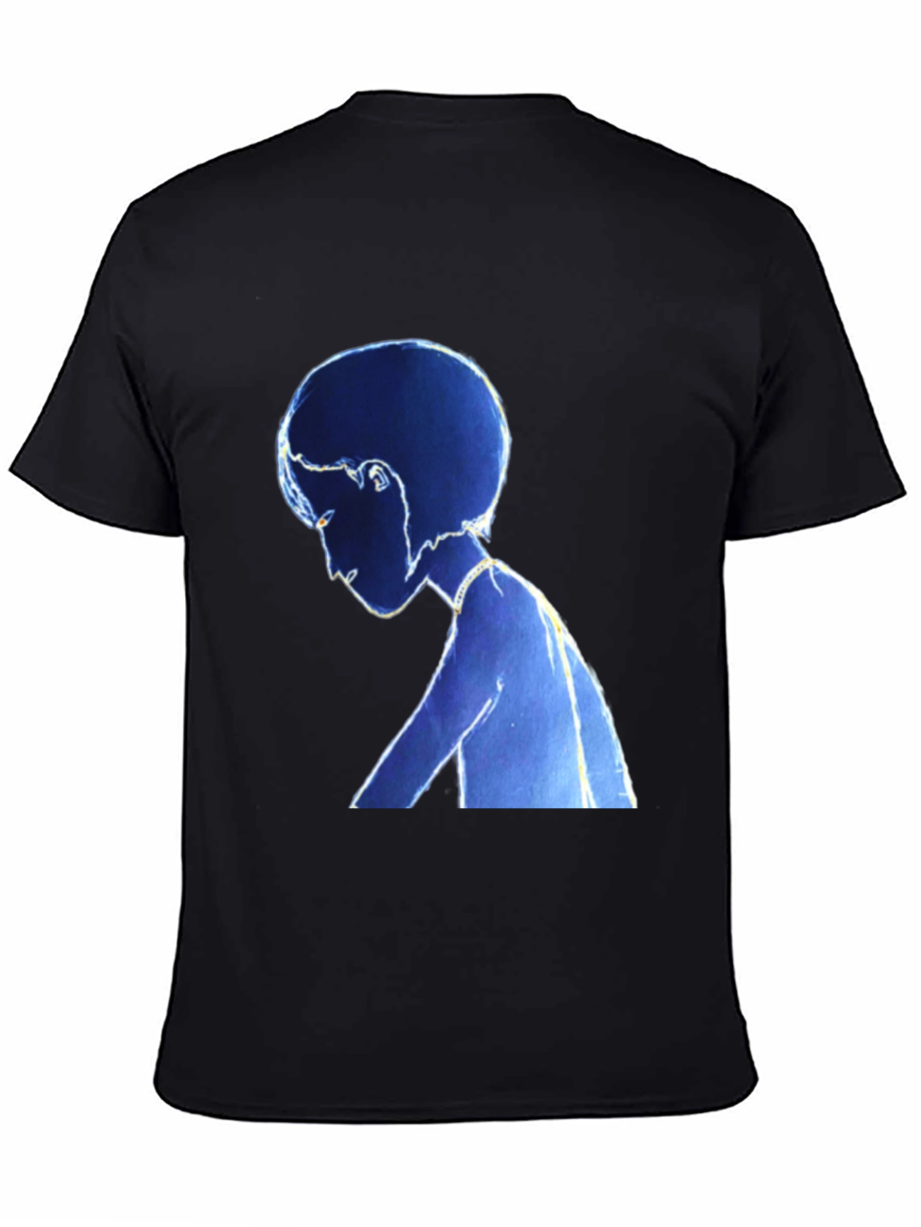 Stylized Blue Figure Black T-Shirt