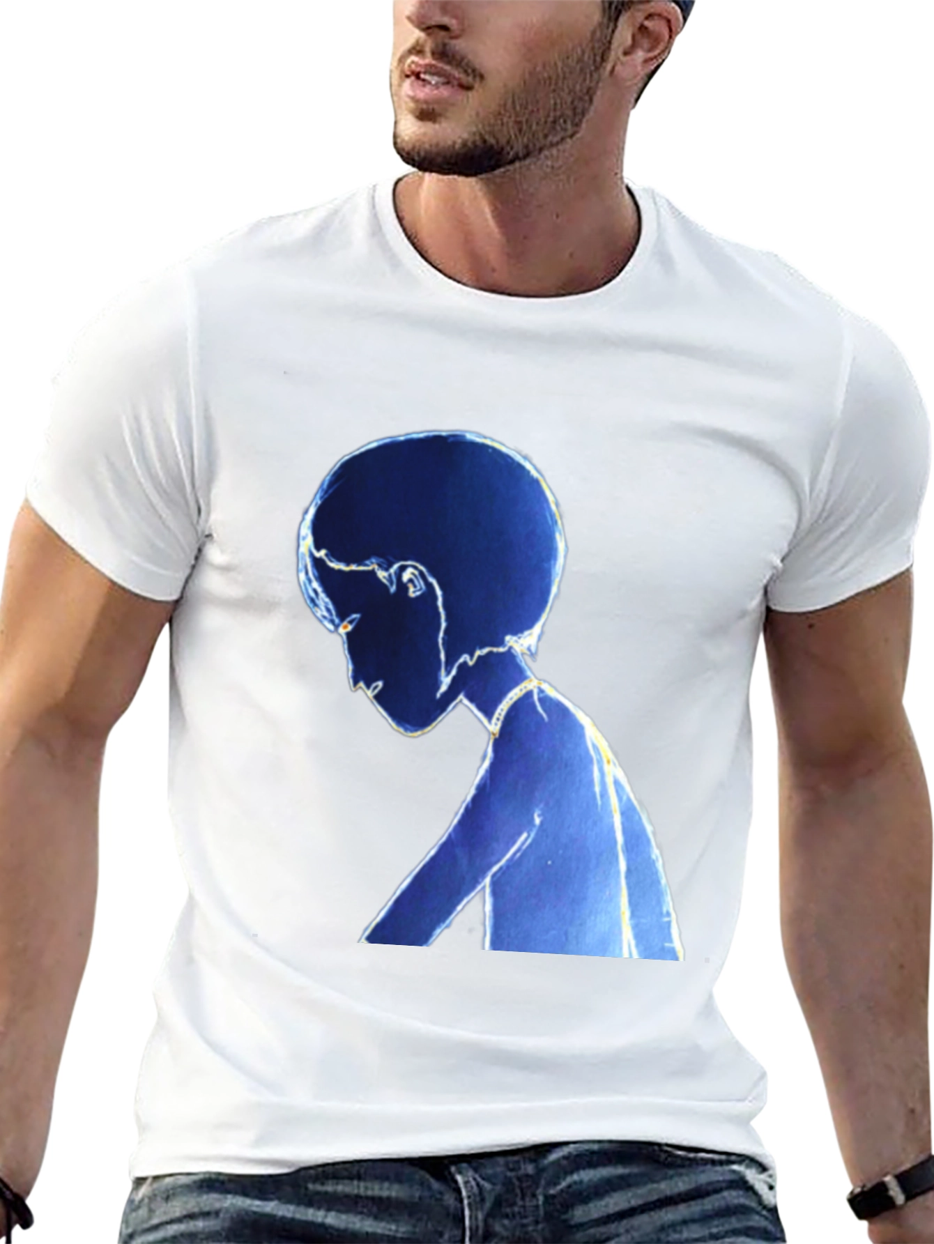 Stylized Blue Figure Black T-Shirt