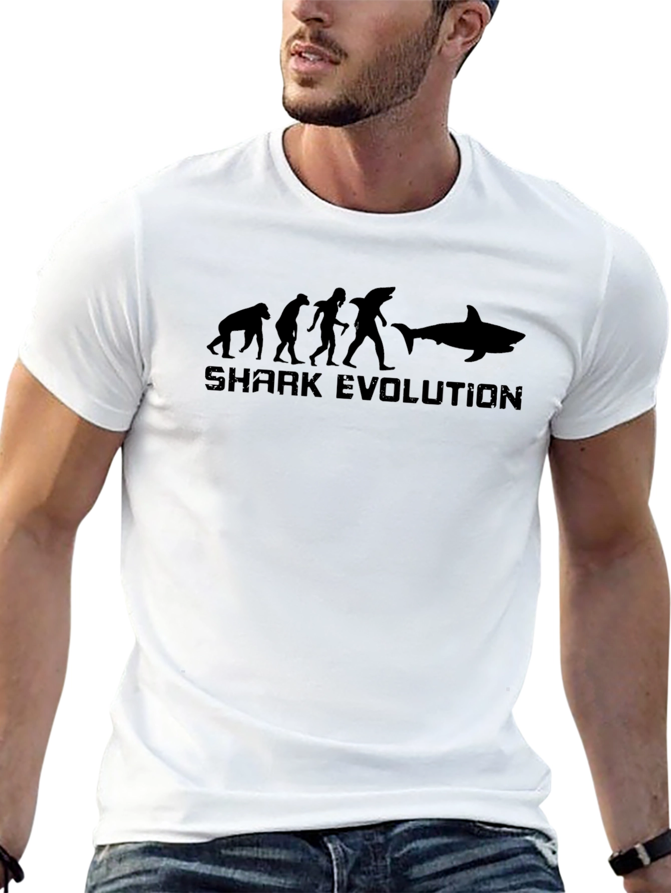 Shark Evolution Graphic Print Black T-Shirt