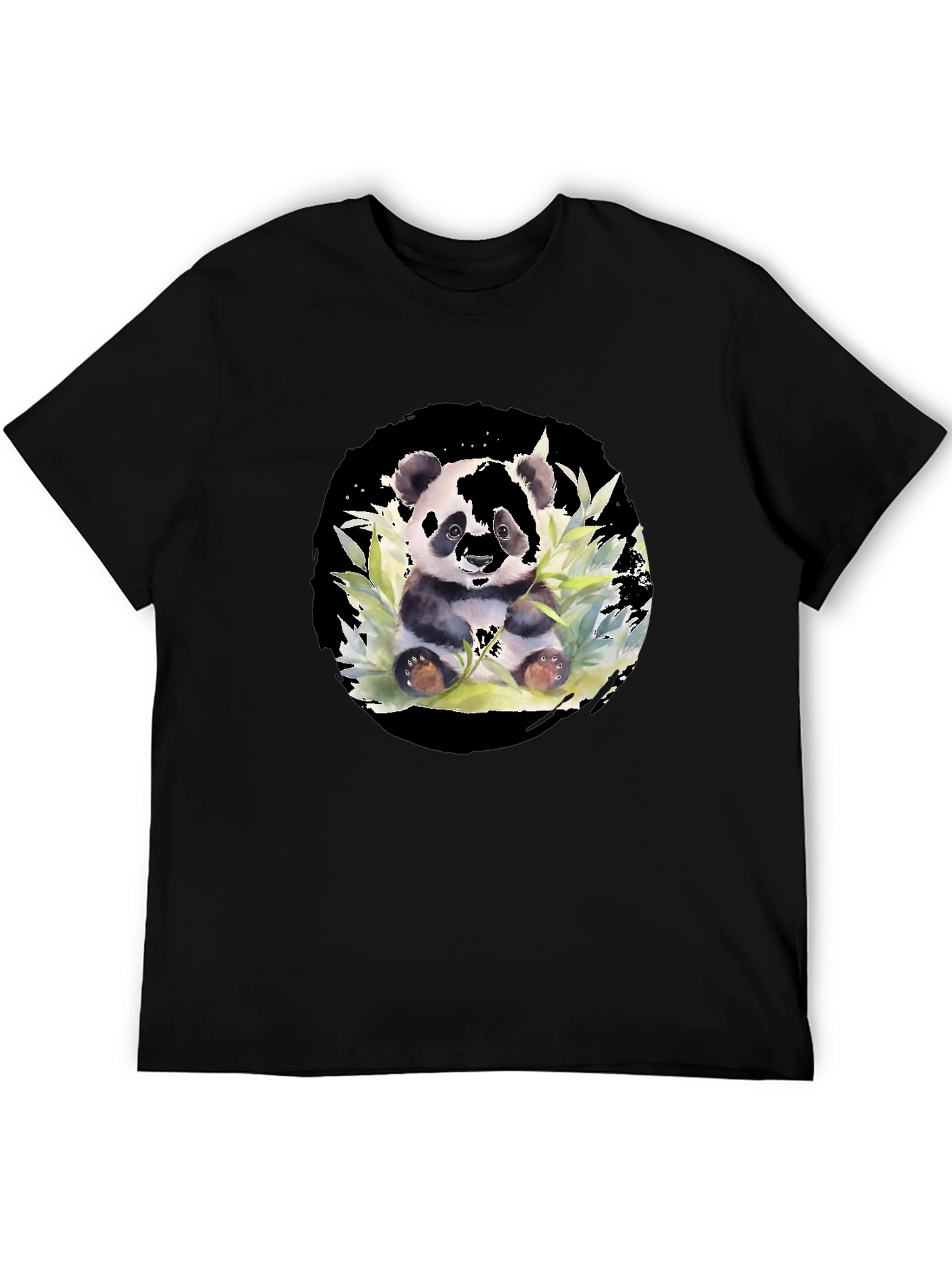 Panda Watercolor Black T-Shirt