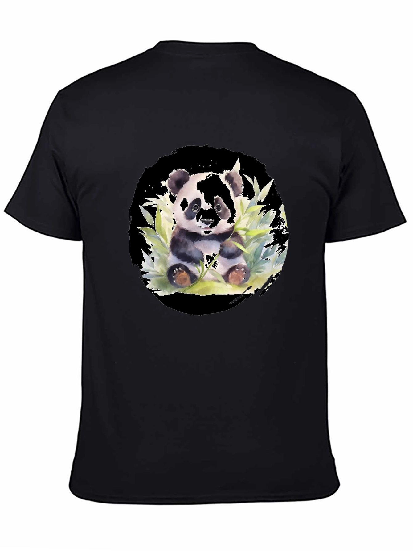 Panda Watercolor Black T-Shirt