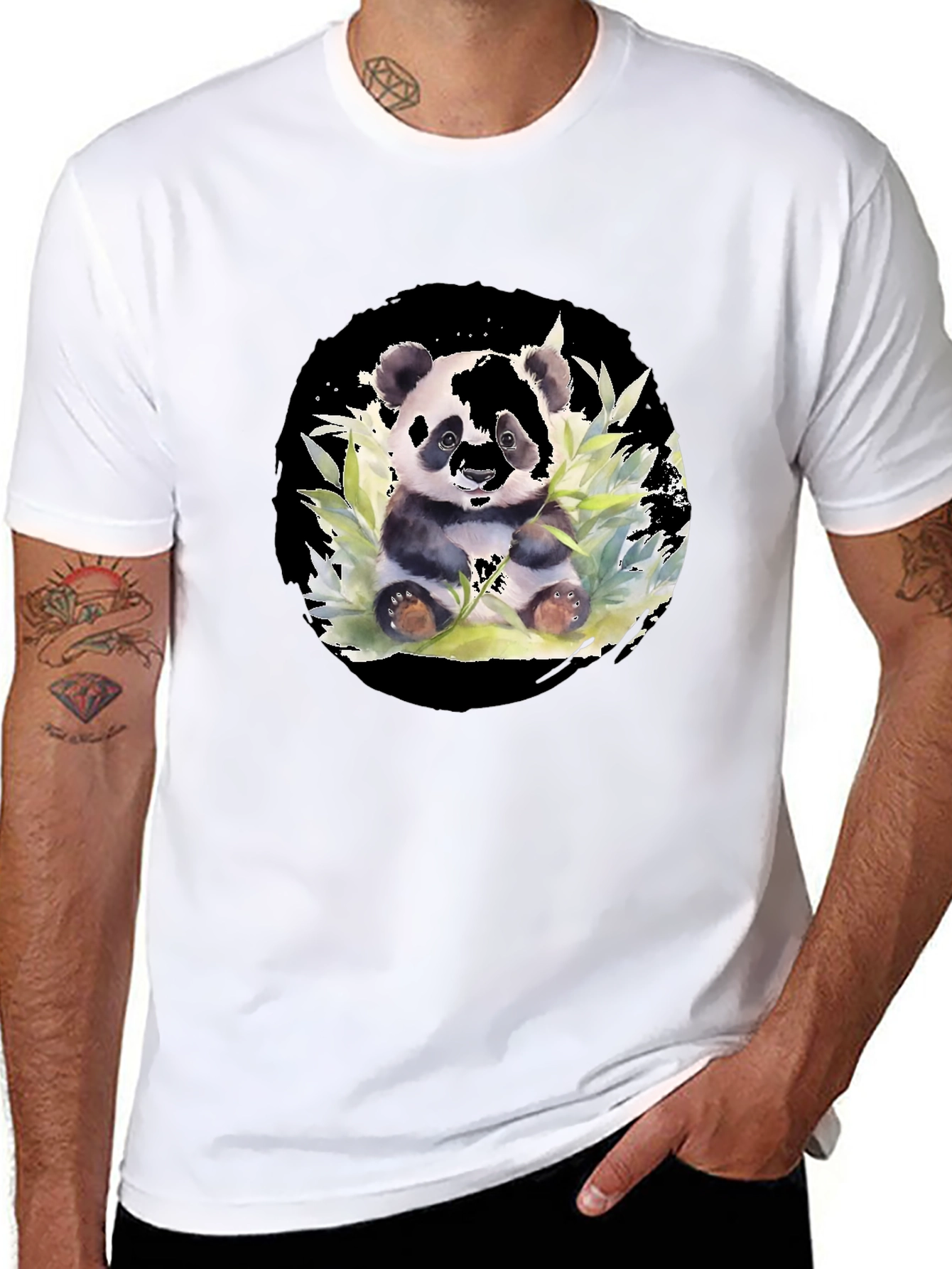 Panda Watercolor Black T-Shirt