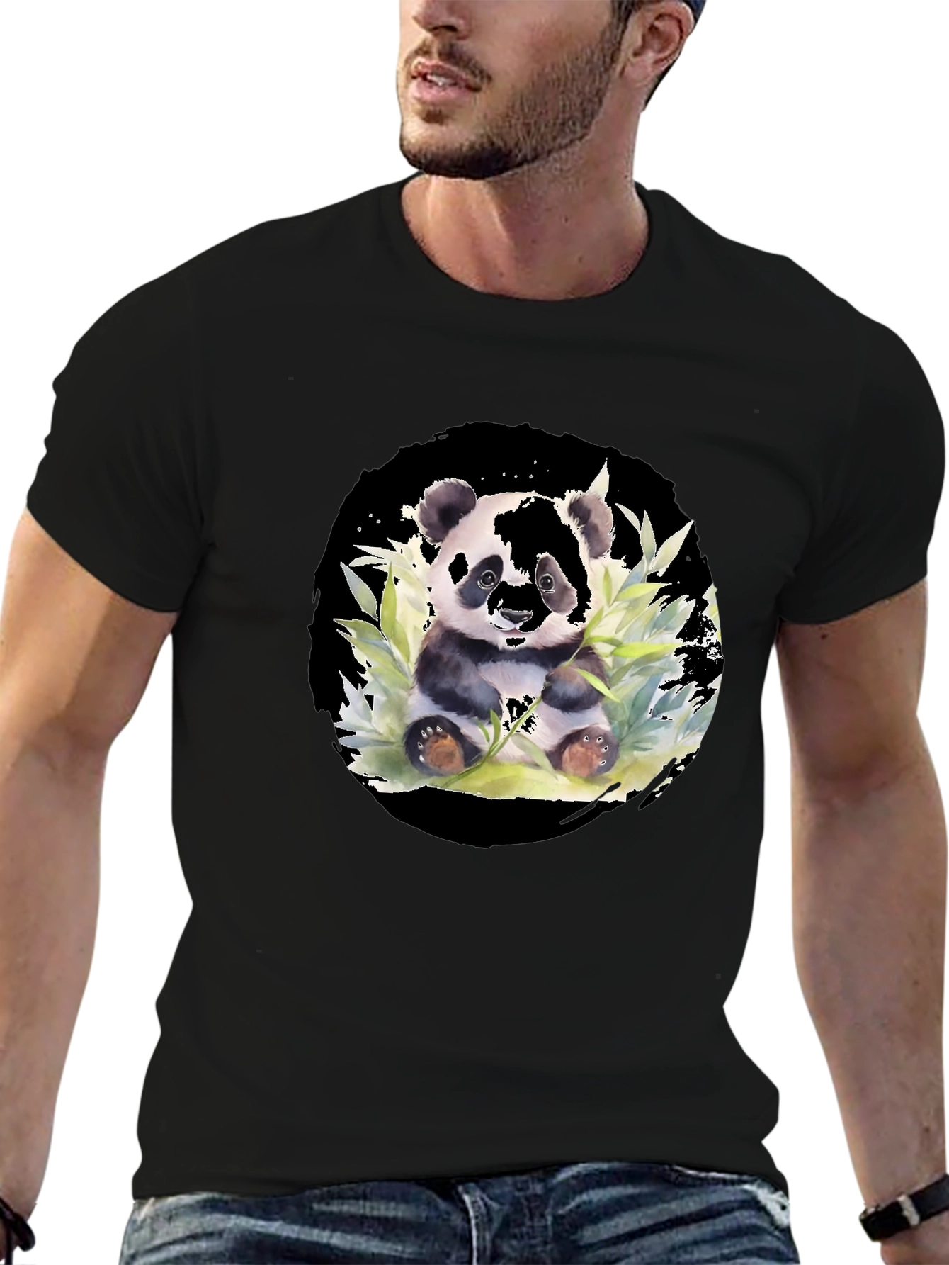 Panda Watercolor Black T-Shirt