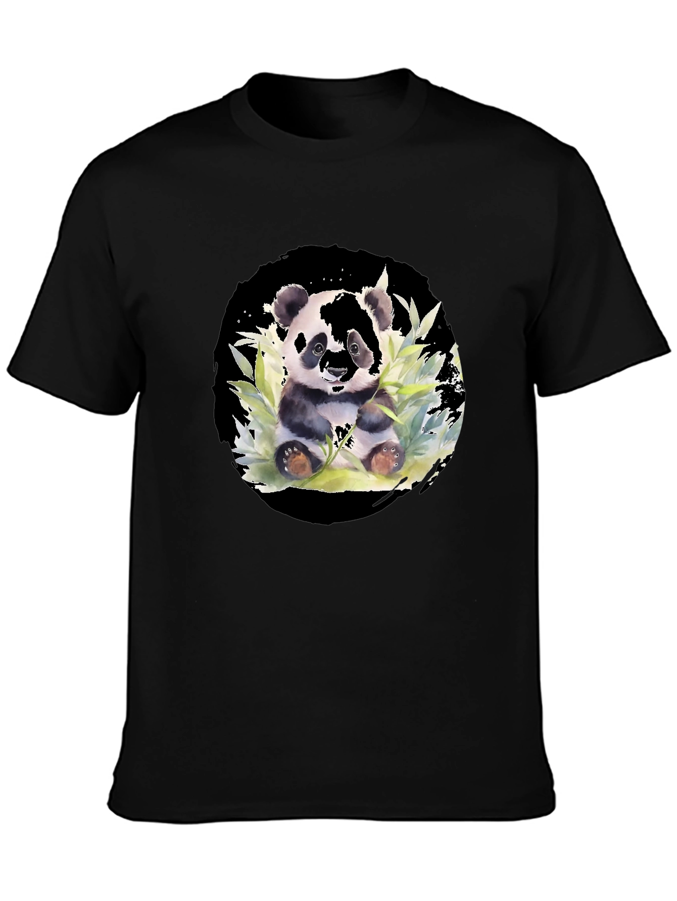 Panda Watercolor Black T-Shirt