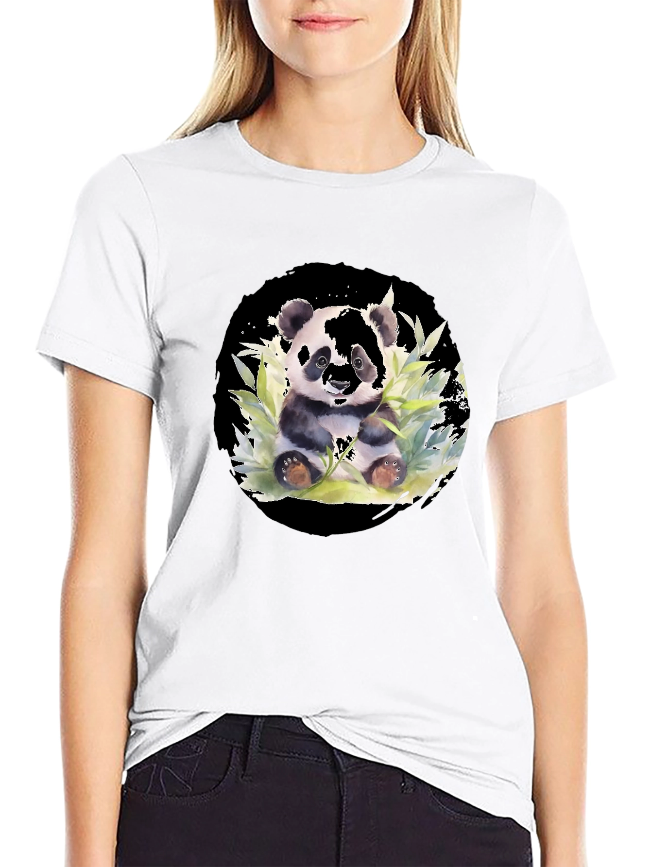 Panda Watercolor Black T-Shirt