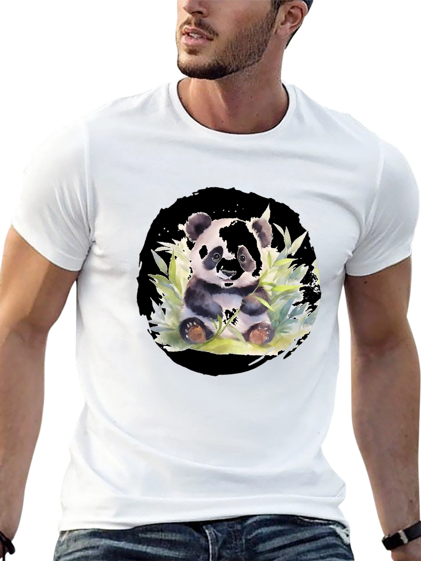 Panda Watercolor Black T-Shirt