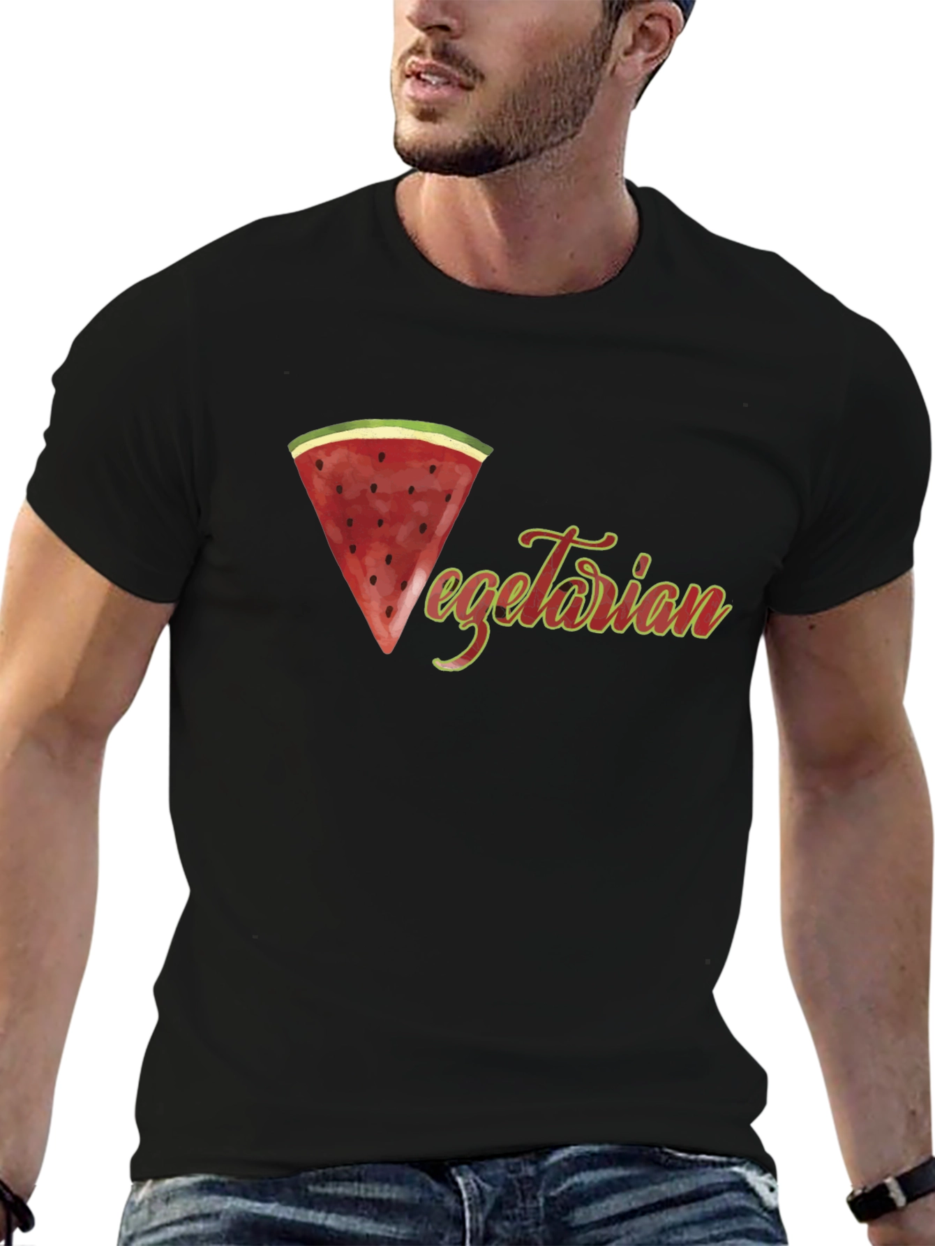 Vegetarian Watermelon Graphic Tee - Black