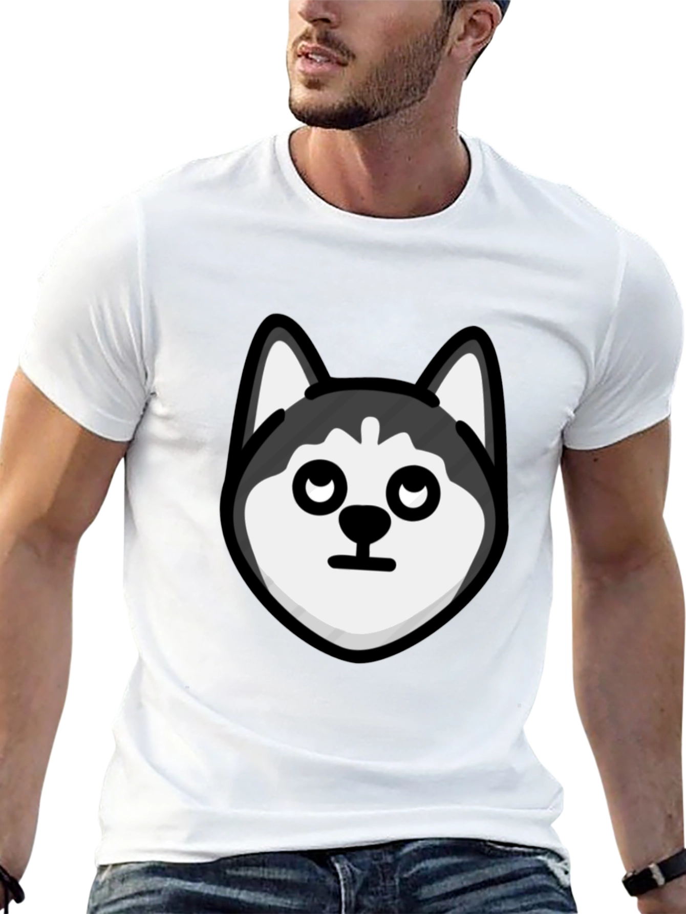 Husky Head Graphic Tee - Black Cotton Casual T-Shirt