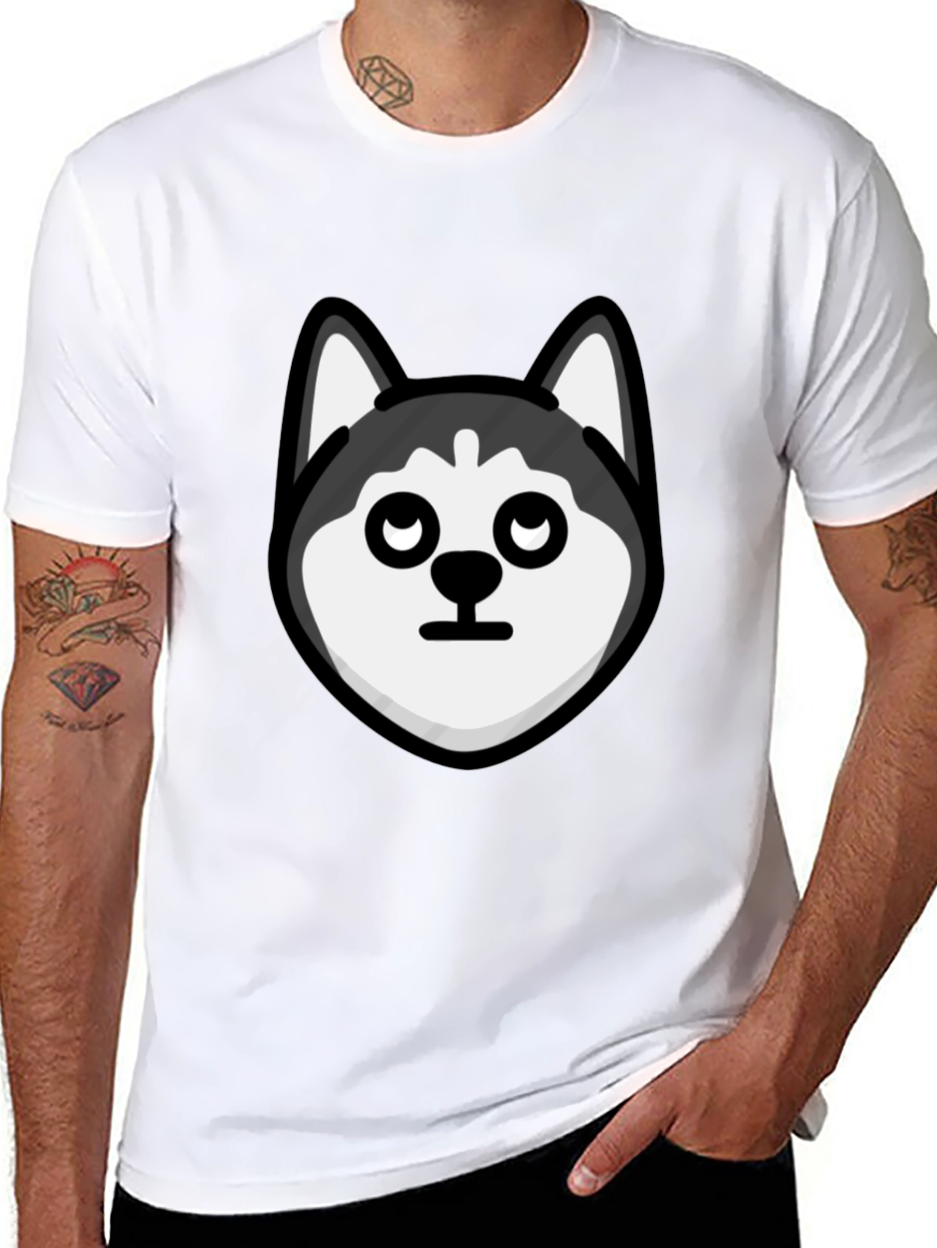 Husky Head Graphic Tee - Black Cotton Casual T-Shirt