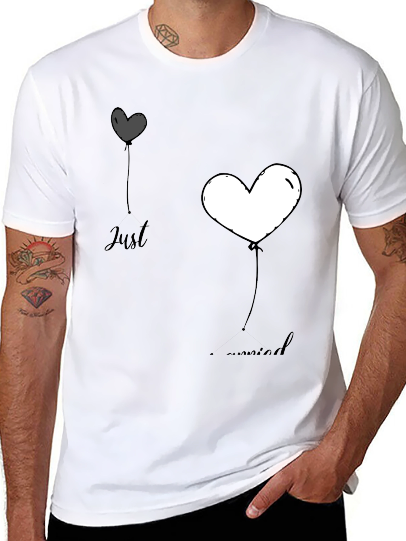 Just Married Heart Balloons Graphic Tee