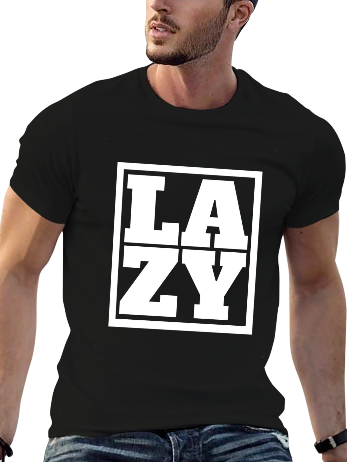 Lazy Graphic Print Black T-Shirt