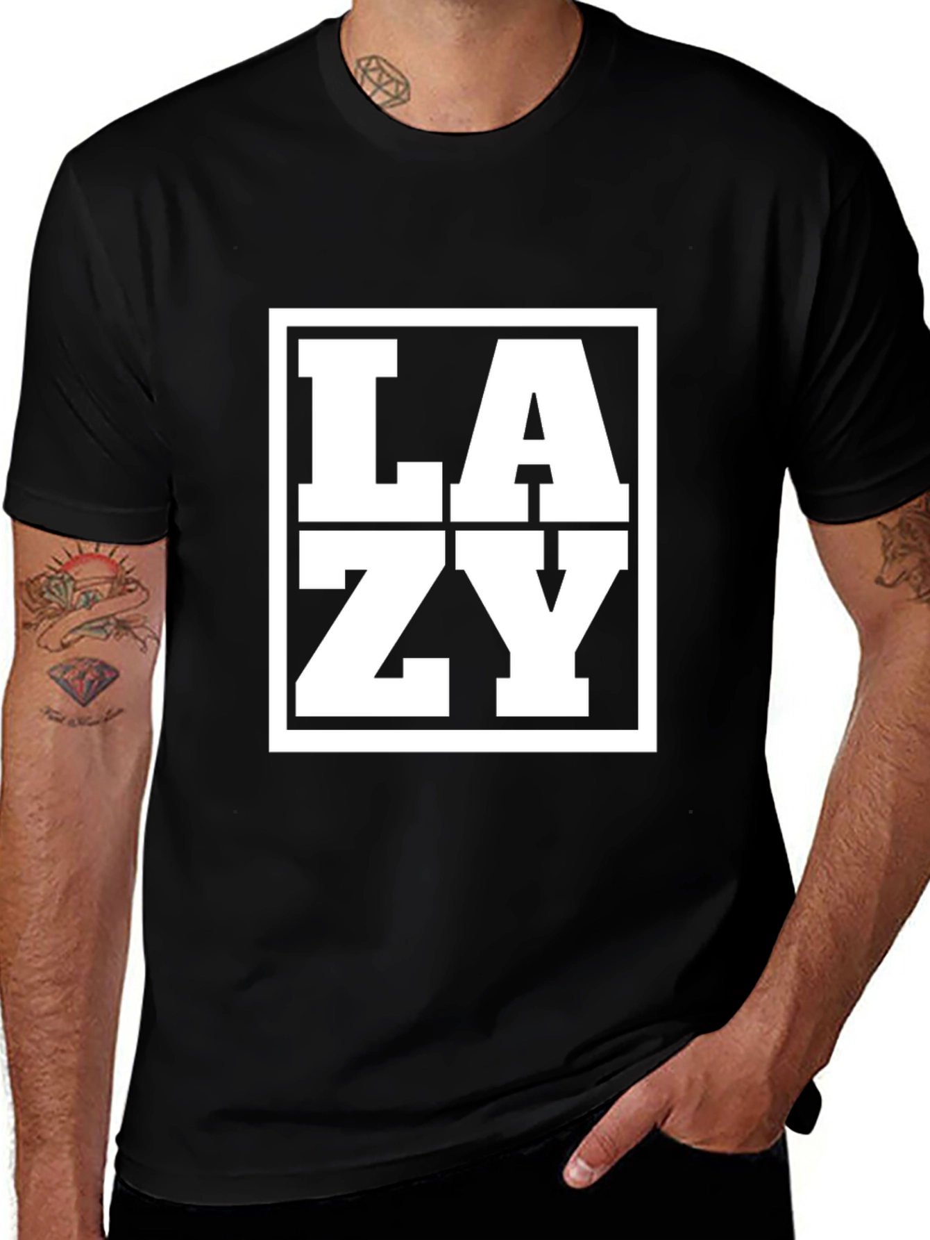 Lazy Graphic Print Black T-Shirt