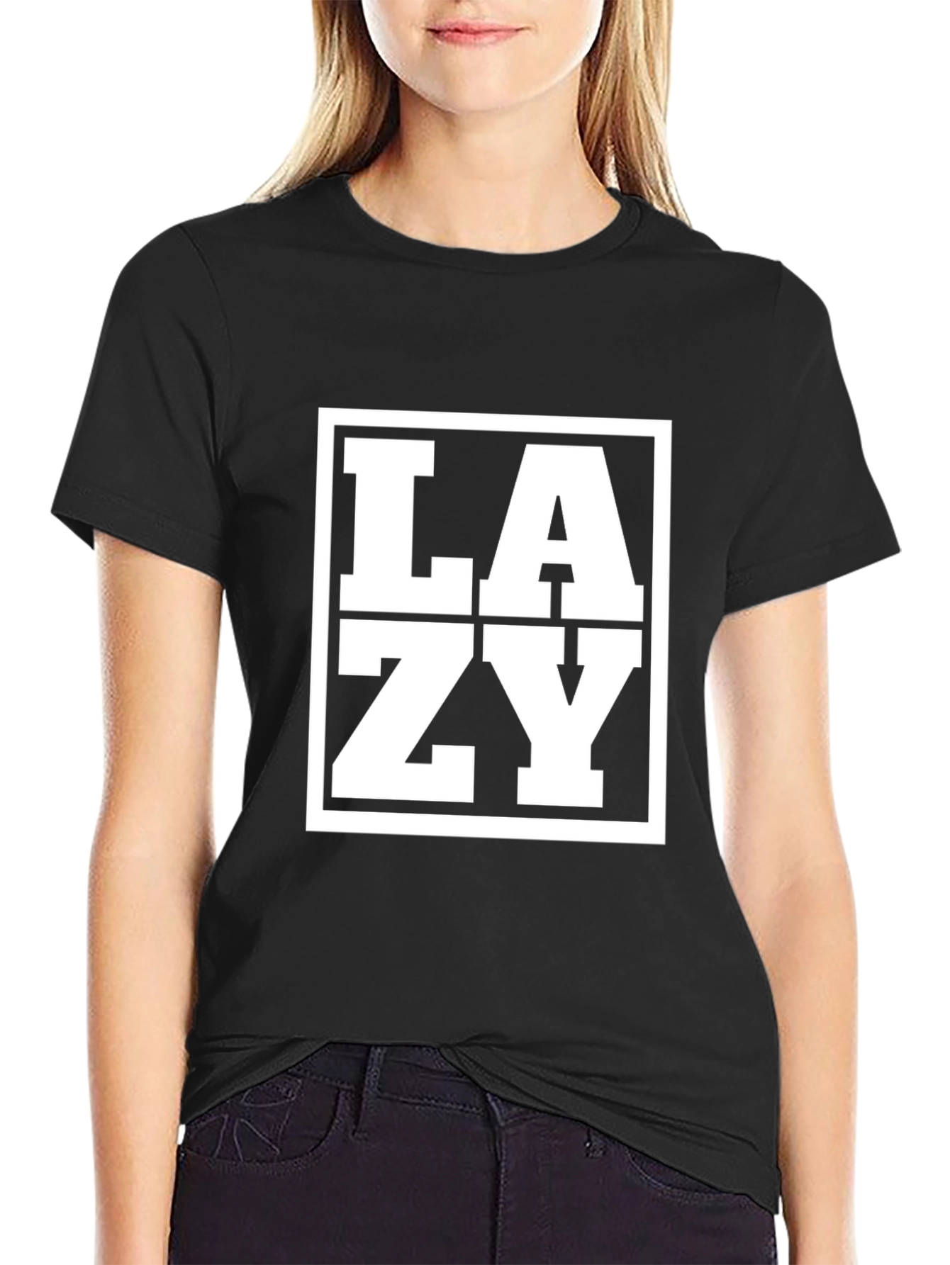 Lazy Graphic Print Black T-Shirt