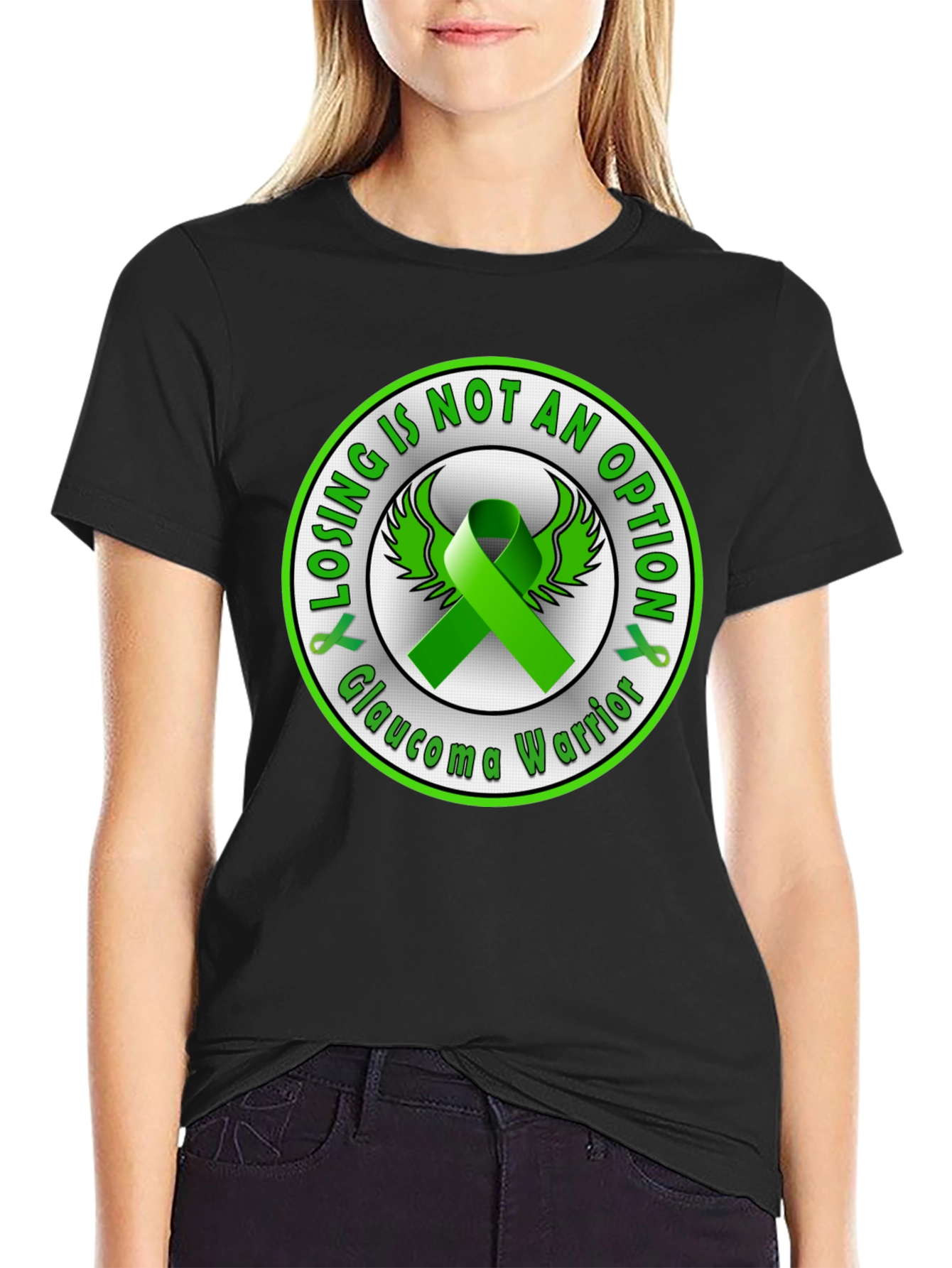 Glaucoma Warrior Awareness T-Shirt - Green Ribbon Design