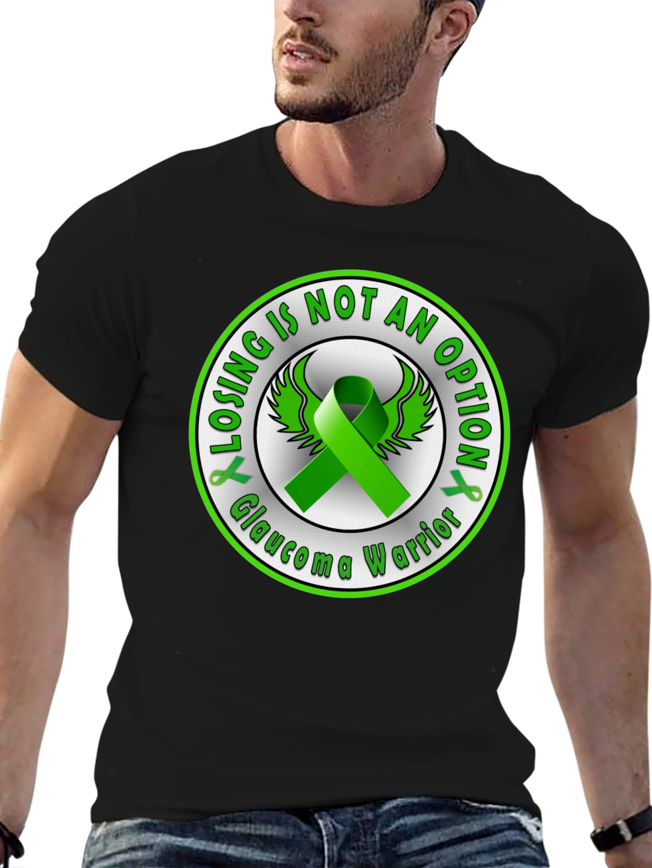 Glaucoma Warrior Awareness T-Shirt - Green Ribbon Design