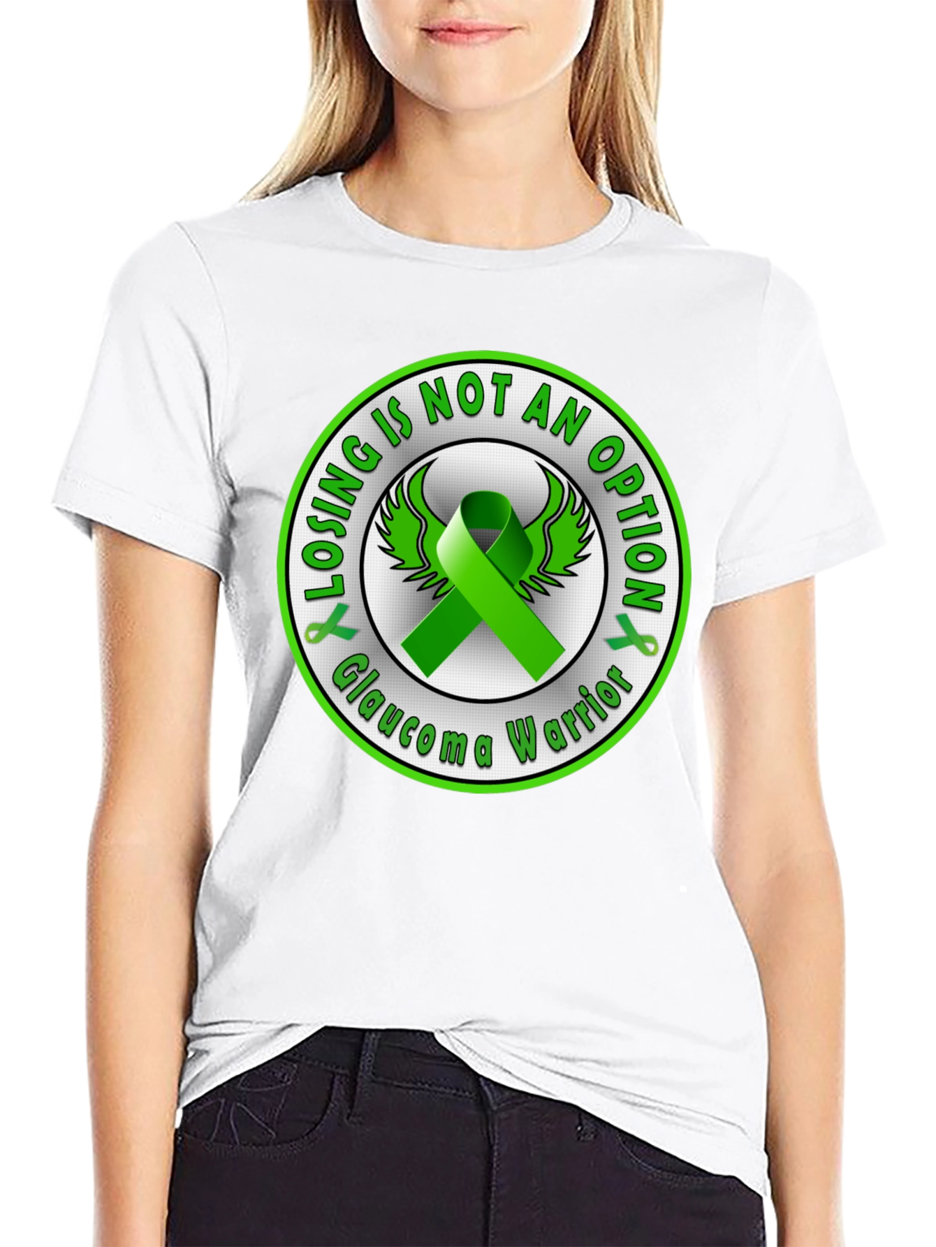 Glaucoma Warrior Awareness T-Shirt - Green Ribbon Design