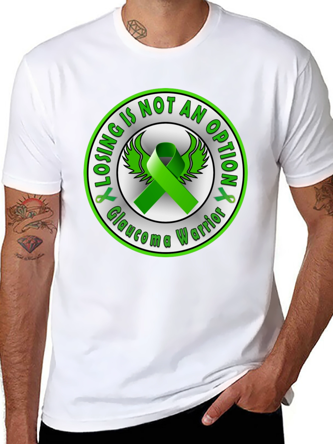 Glaucoma Warrior Awareness T-Shirt - Green Ribbon Design