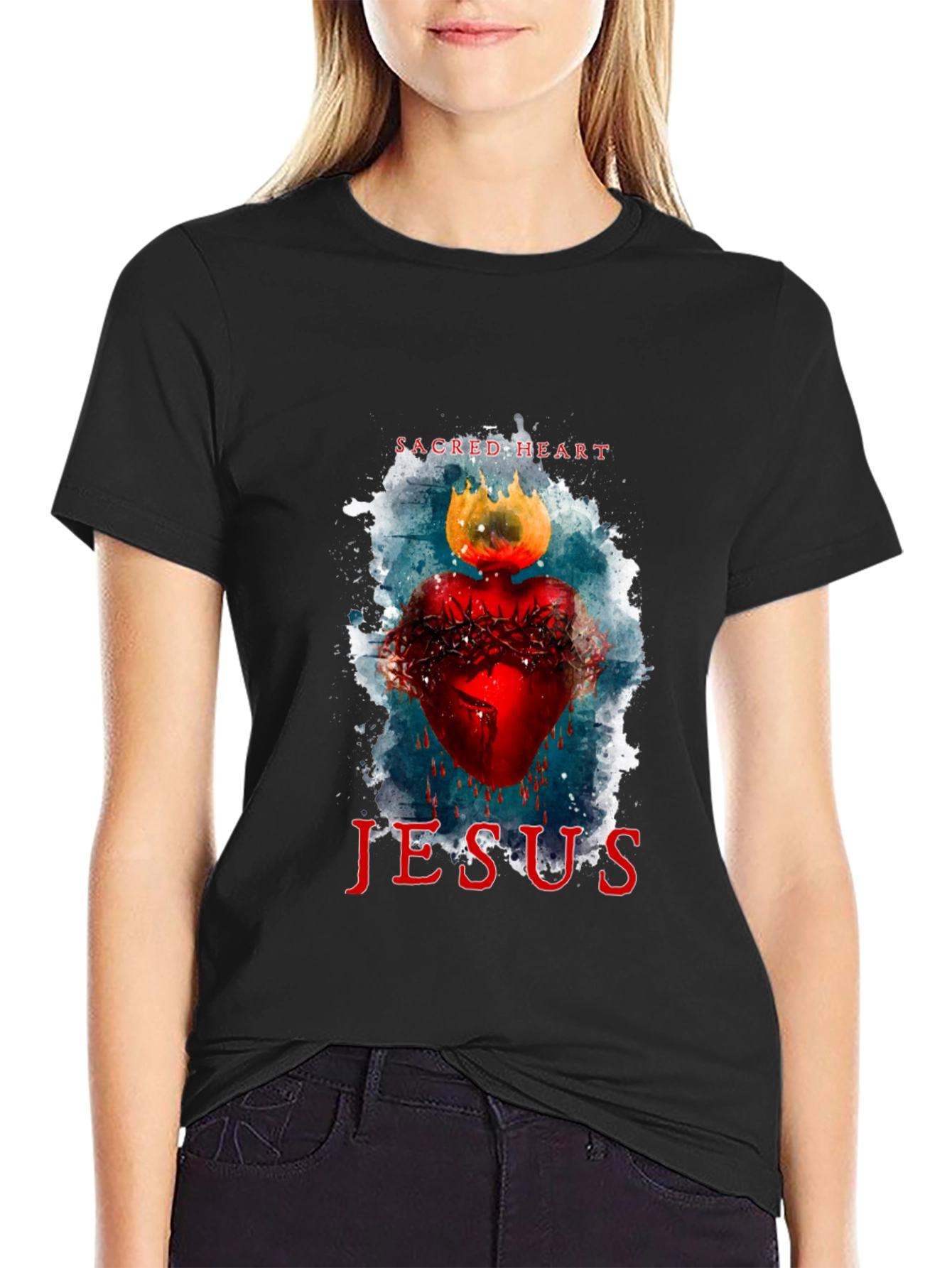 Sacred Heart Jesus Graphic T-Shirt - Black