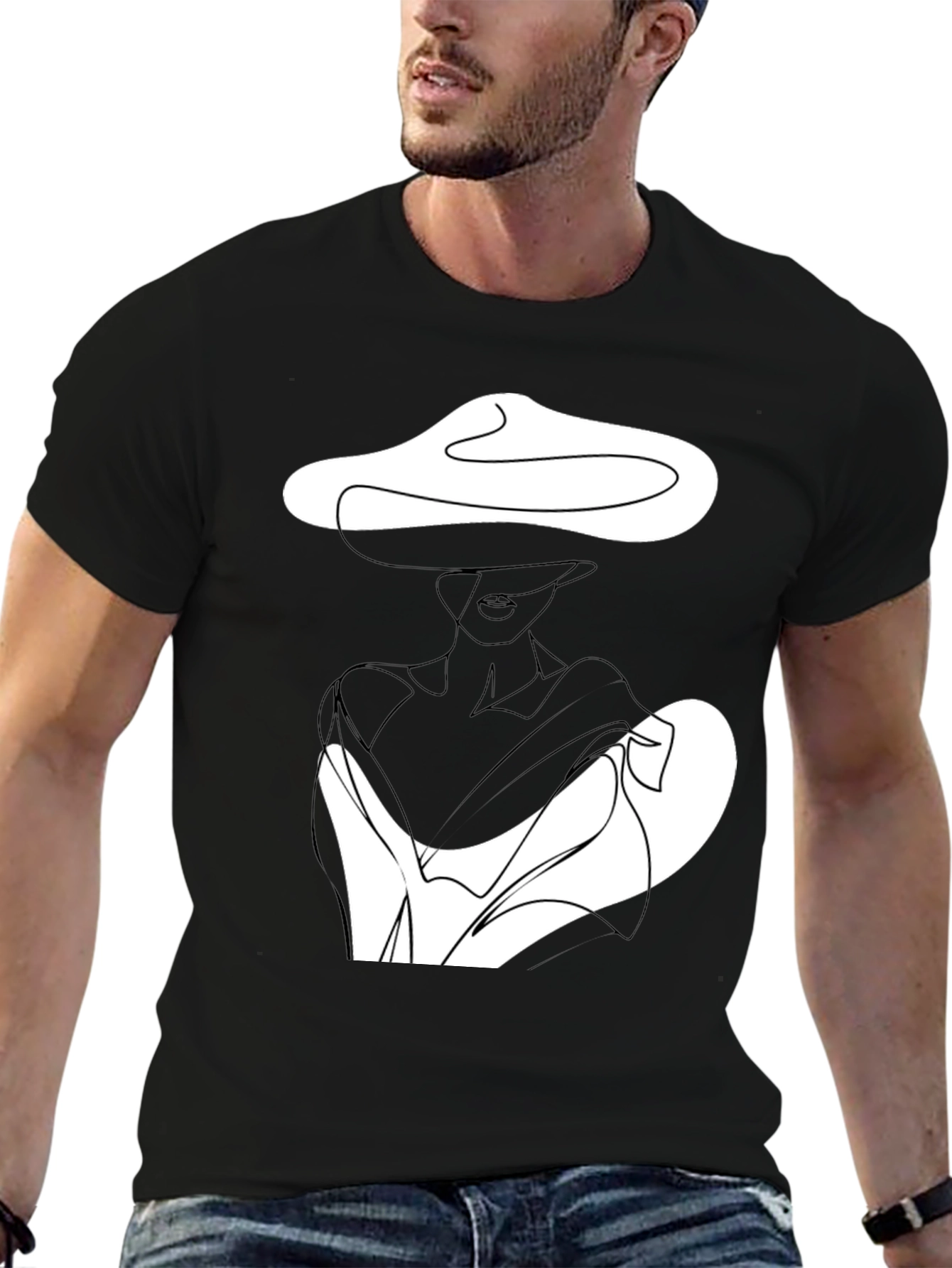 Elegant Woman Line Art Black T-Shirt