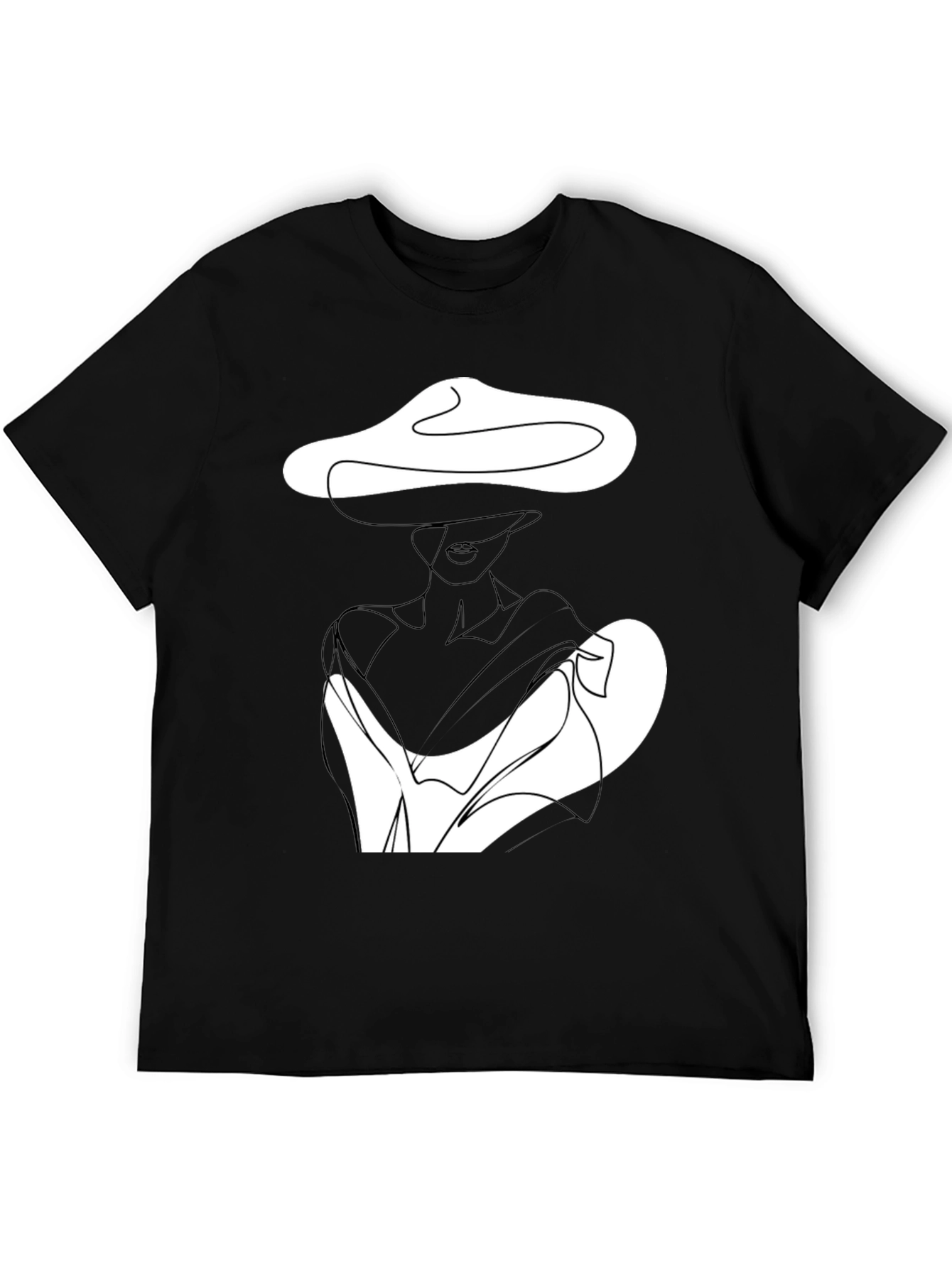 Elegant Woman Line Art Black T-Shirt