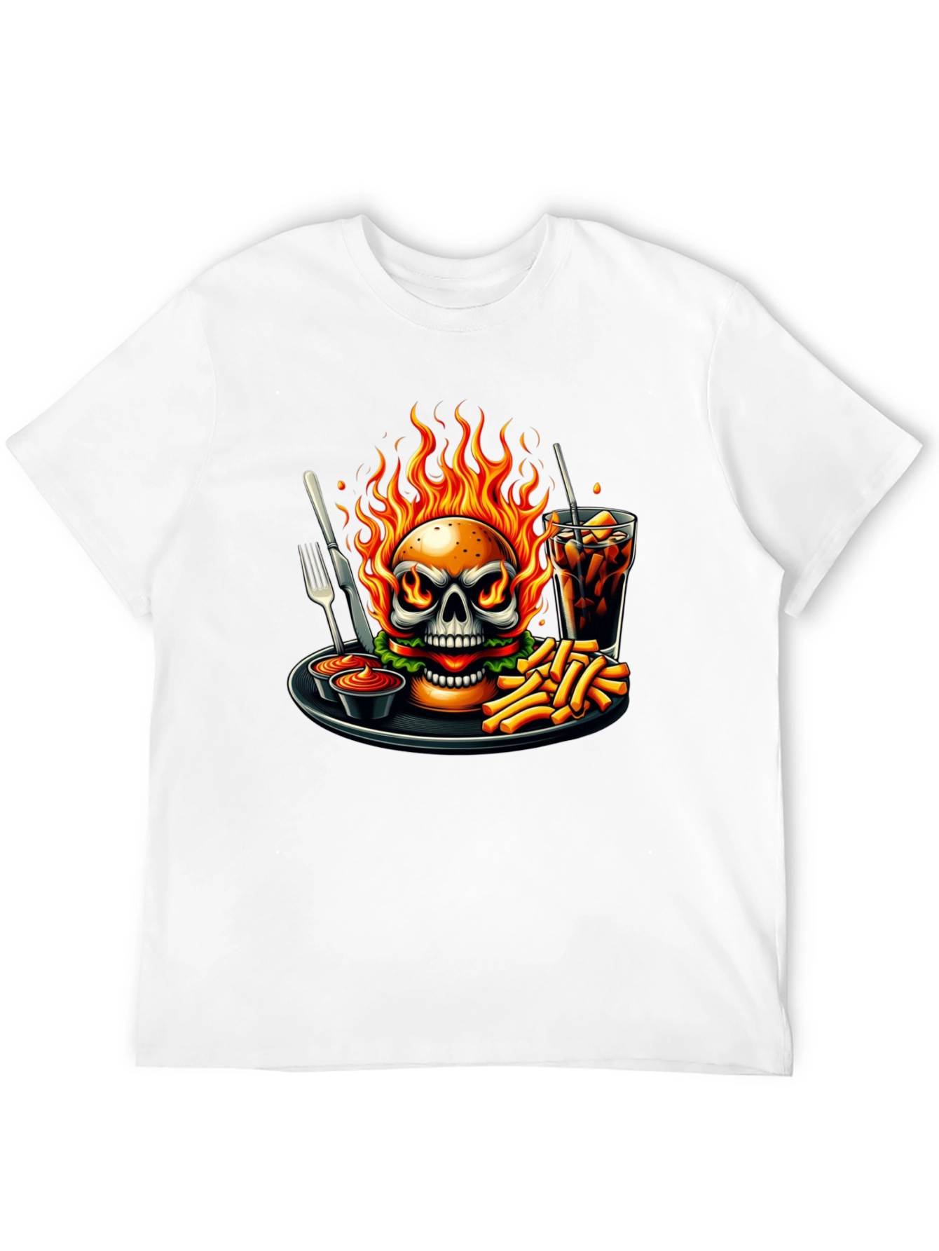 Fiery Skull Burger Graphic Tee
