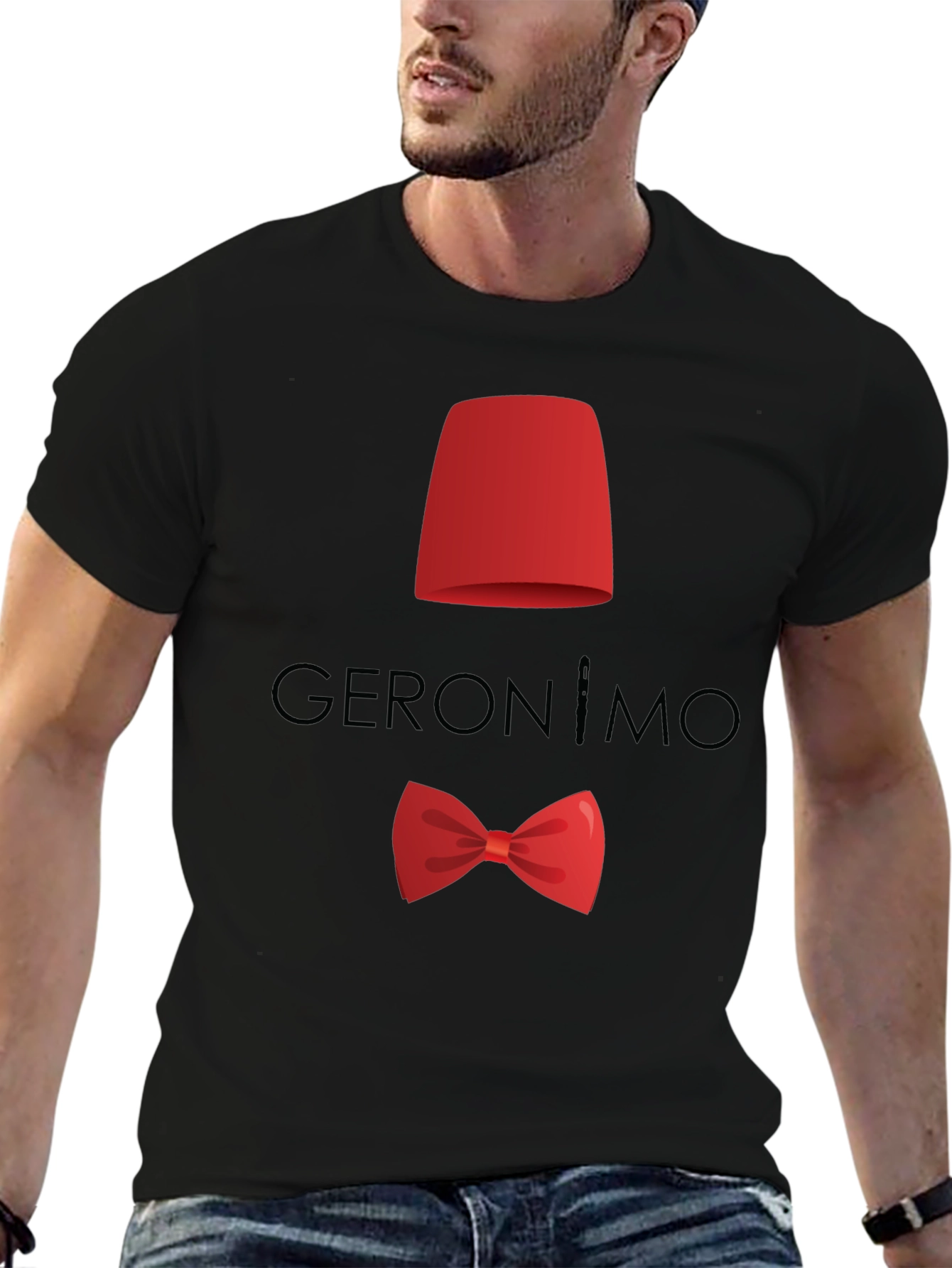 Geronimo T-Shirt: Red Fez & Bow Tie Design