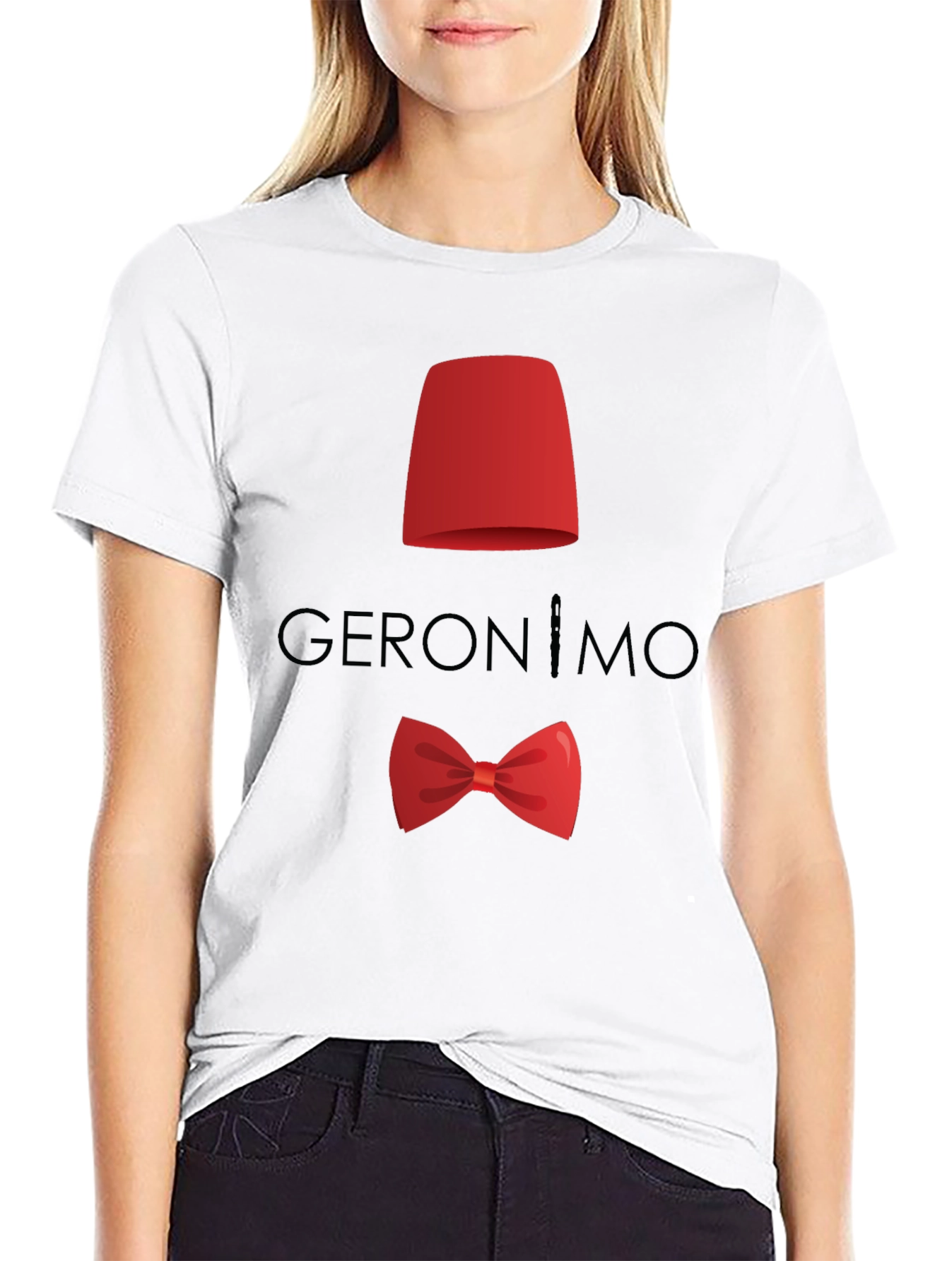 Geronimo T-Shirt: Red Fez & Bow Tie Design