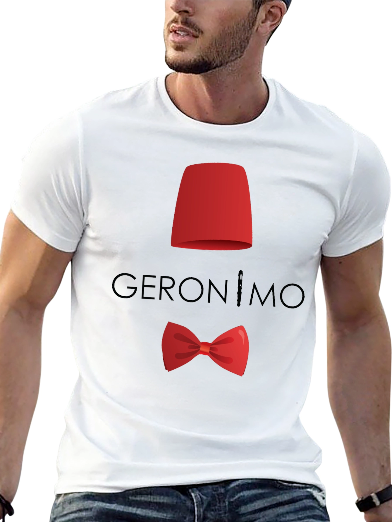 Geronimo T-Shirt: Red Fez & Bow Tie Design
