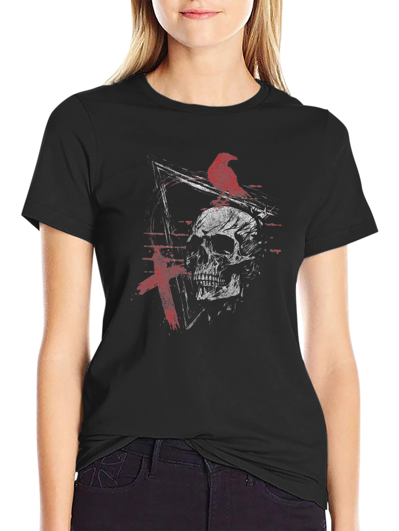 Raven Skull Graphic Tee - Edgy Design
