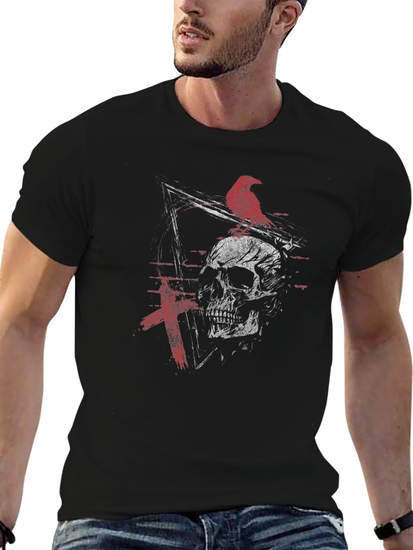 Raven Skull Graphic Tee - Edgy Design