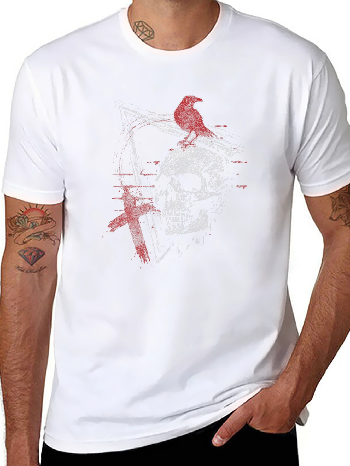 Raven Skull Graphic Tee - Edgy Design