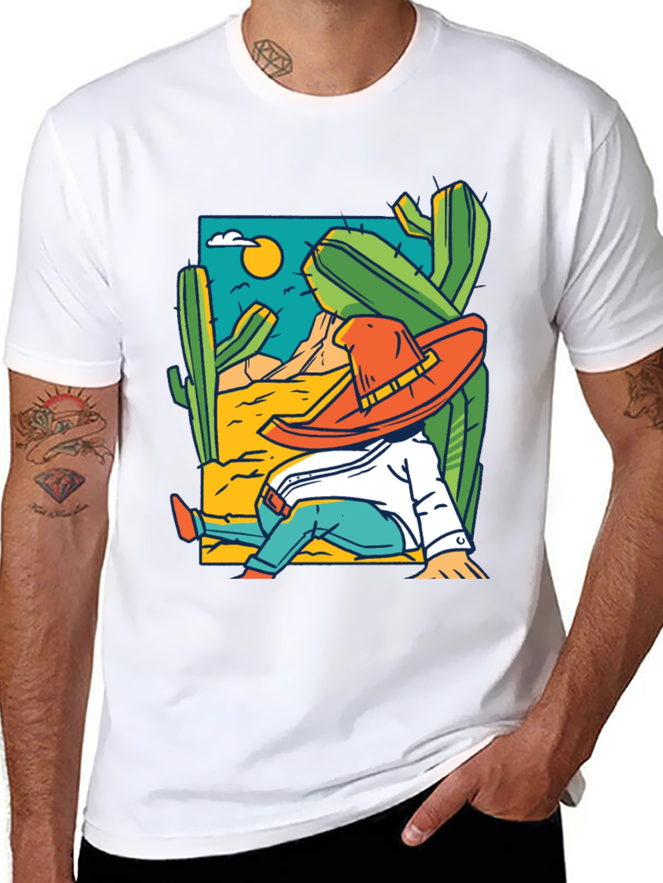 Desert Siesta T-Shirt - Relaxed Sombrero Cactus Tee