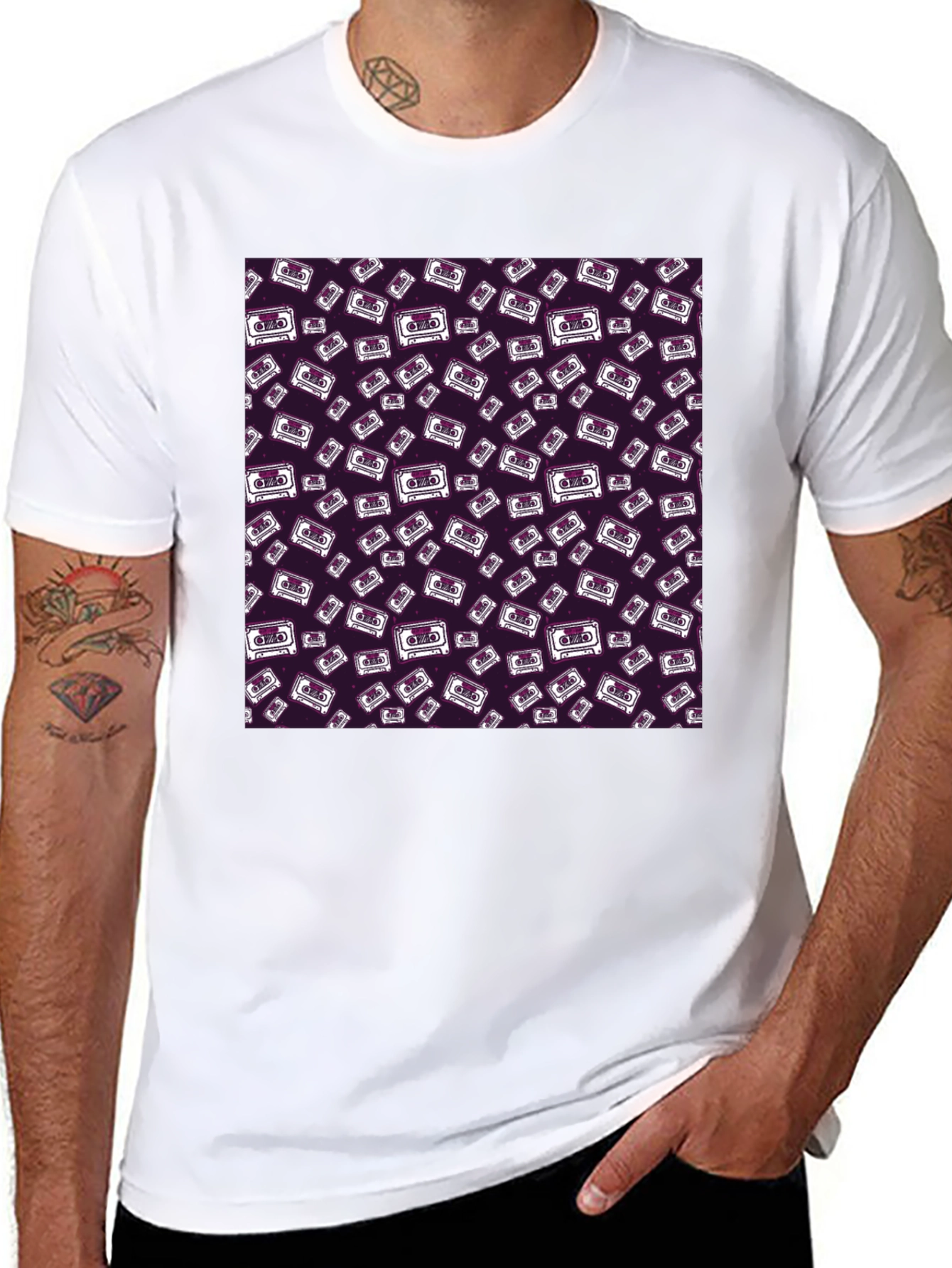 Retro Cassette Pattern T-Shirt