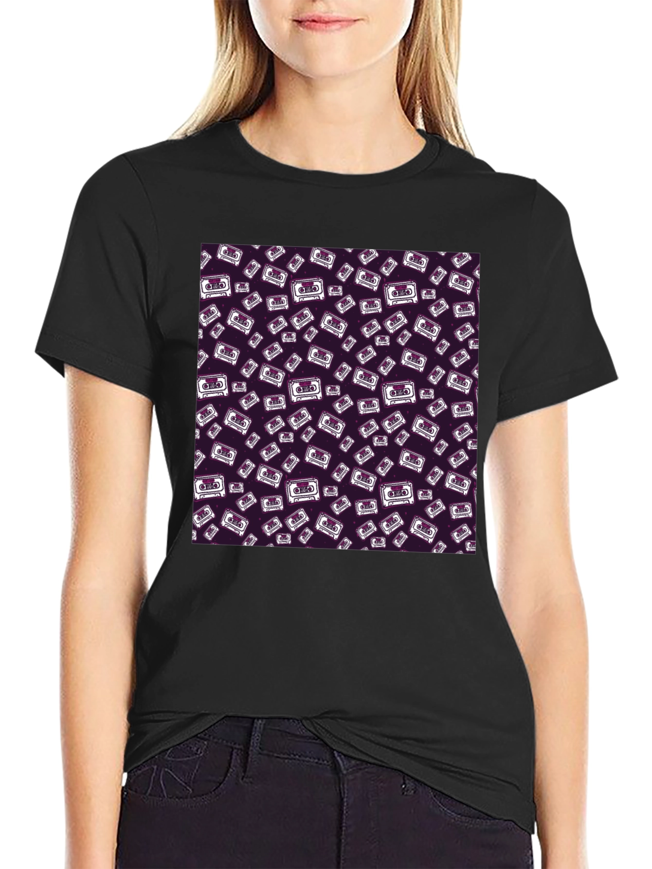 Retro Cassette Pattern T-Shirt