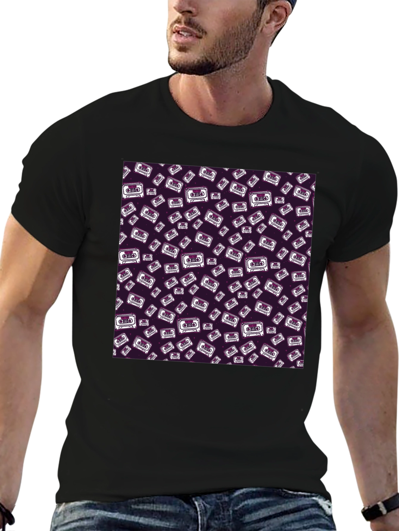 Retro Cassette Pattern T-Shirt
