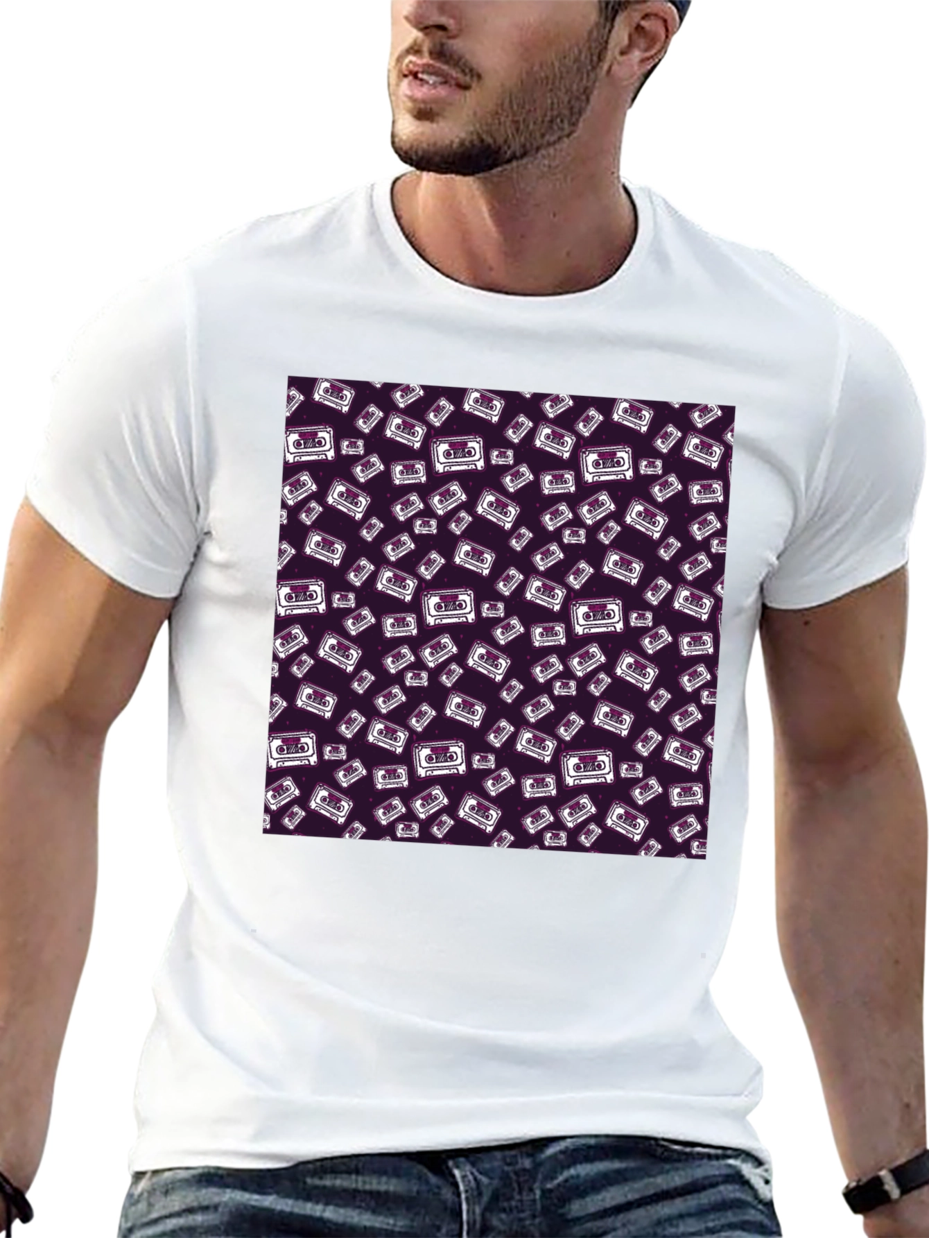 Retro Cassette Pattern T-Shirt